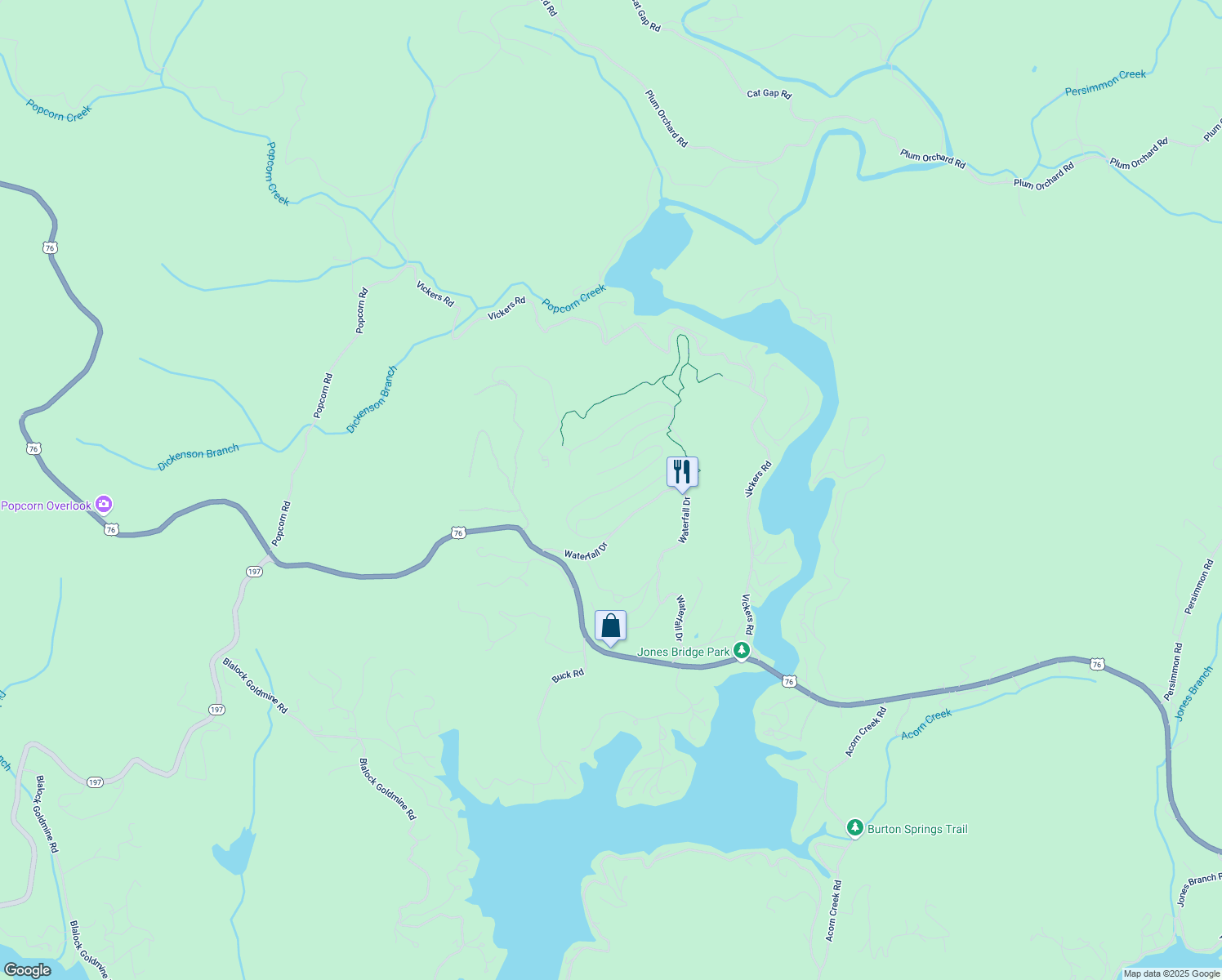 map of restaurants, bars, coffee shops, grocery stores, and more near Winterberry Trail in Rabun County
