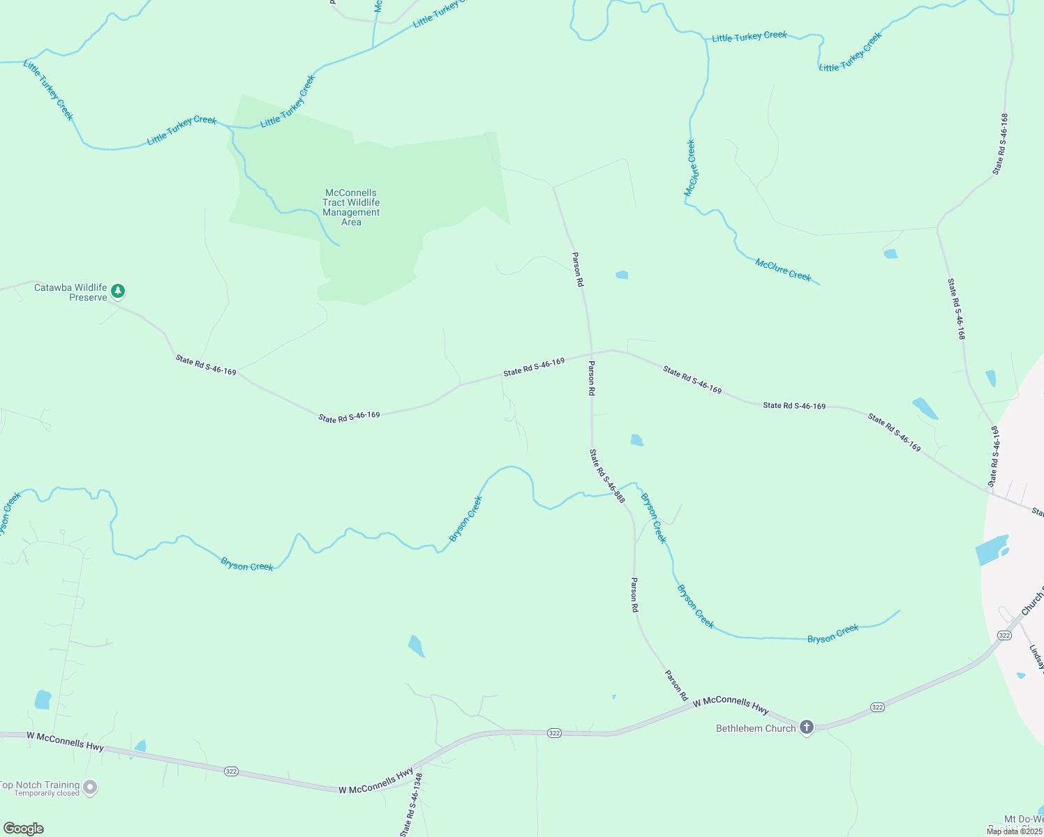 map of restaurants, bars, coffee shops, grocery stores, and more near 1373 State Road S-46-169 in McConnells