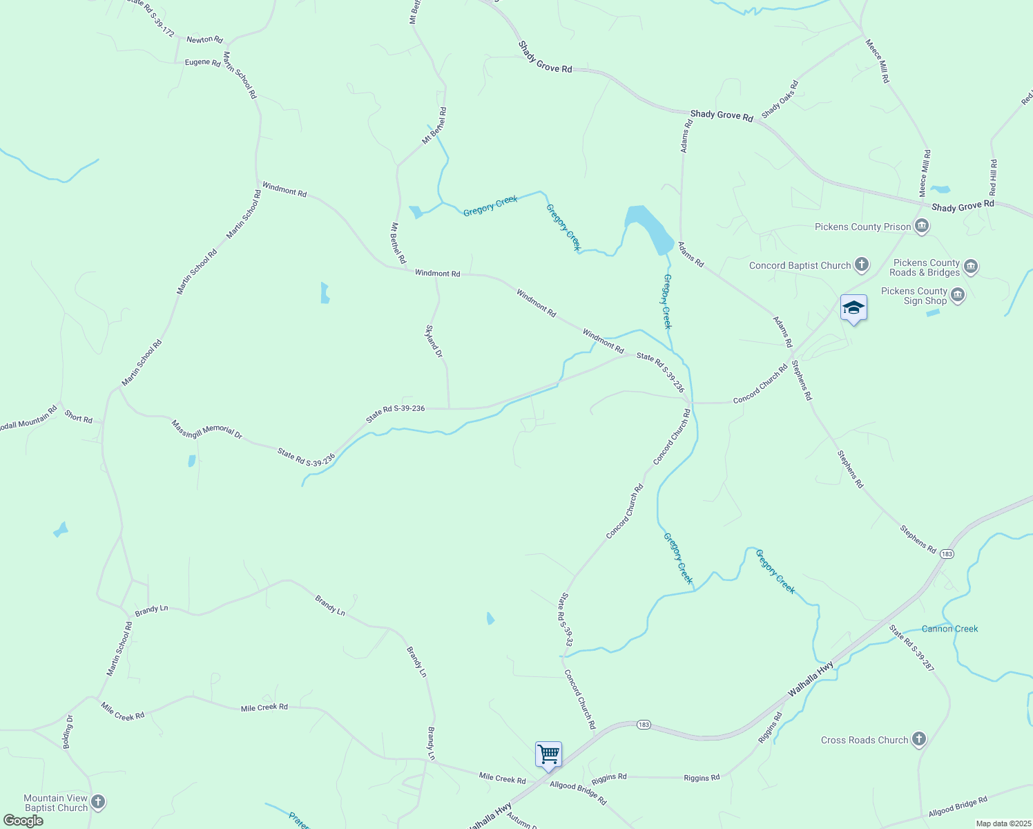 map of restaurants, bars, coffee shops, grocery stores, and more near 158 Gray Stroke Lane in Pickens