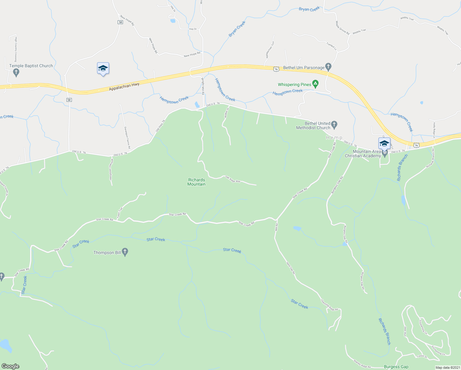 map of restaurants, bars, coffee shops, grocery stores, and more near 192 Hemptown Heights Drive in Morganton