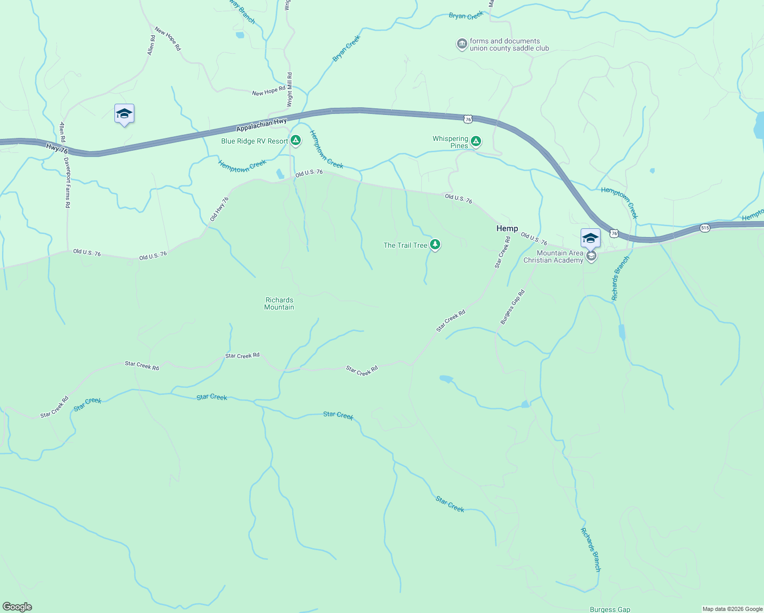 map of restaurants, bars, coffee shops, grocery stores, and more near 380 Oak Ridge Way in Morganton