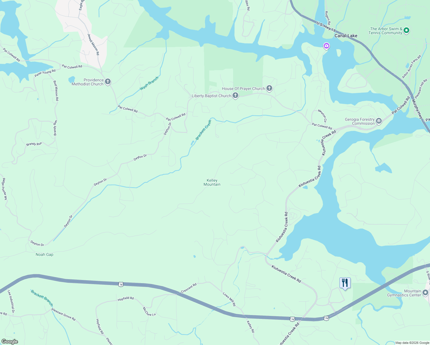 map of restaurants, bars, coffee shops, grocery stores, and more near 606 Concord Way in Blairsville