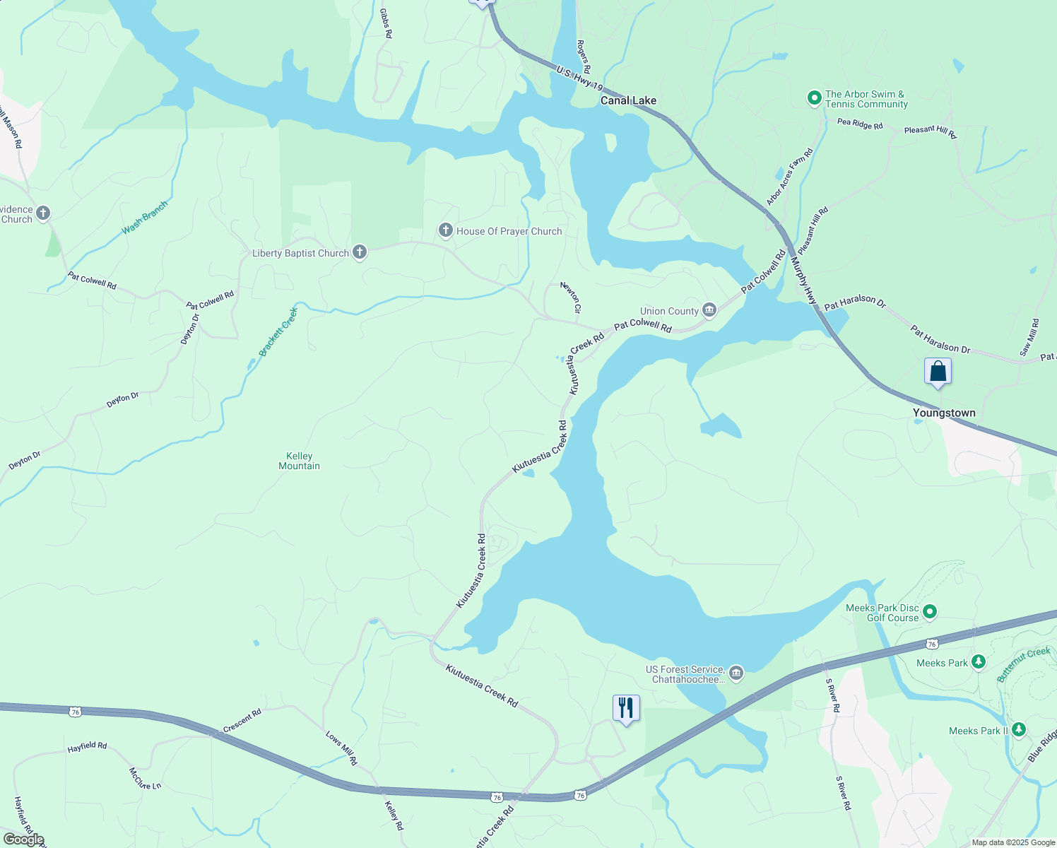 map of restaurants, bars, coffee shops, grocery stores, and more near 149 Notalee Orchards Drive in Blairsville