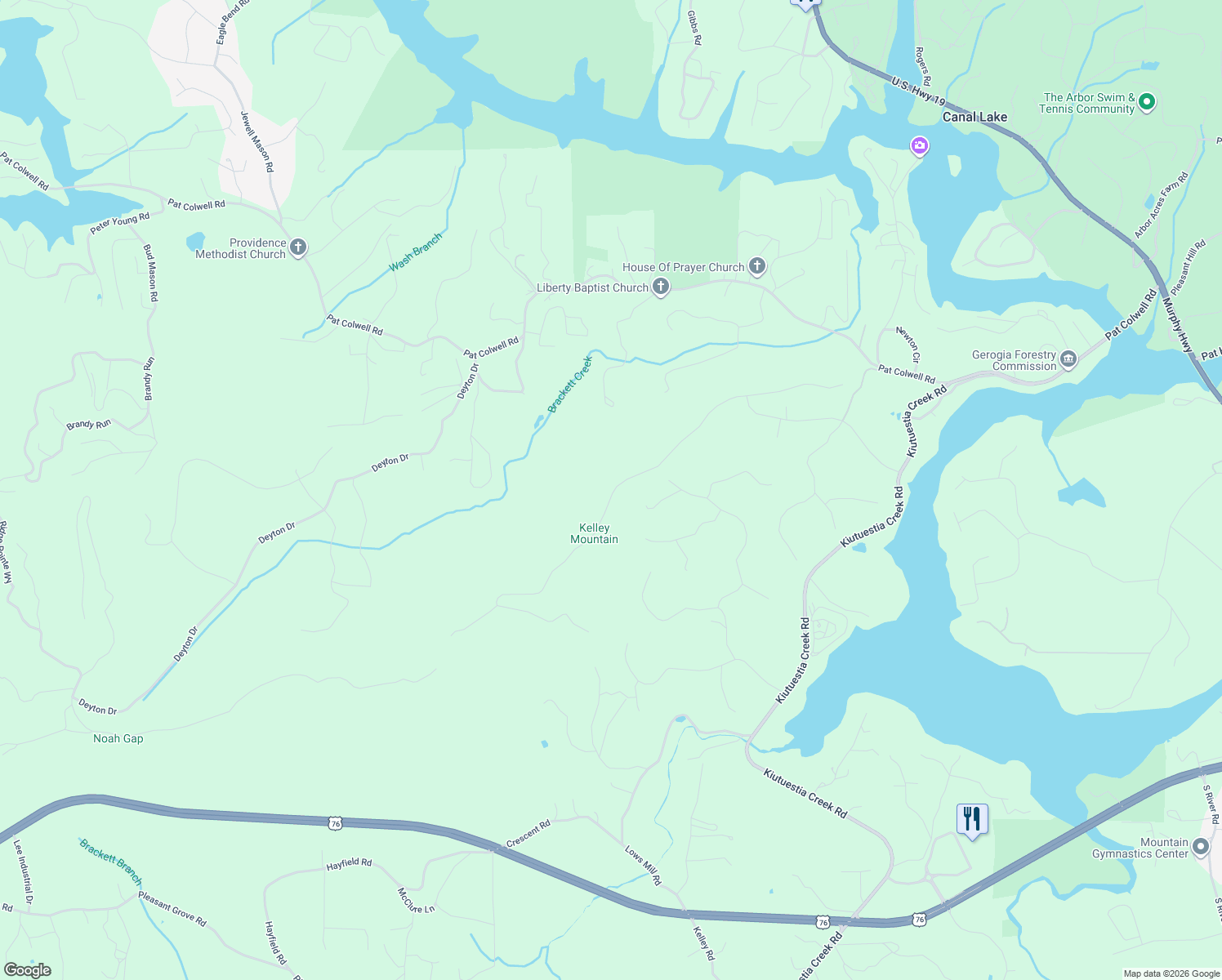 map of restaurants, bars, coffee shops, grocery stores, and more near 606 Concord Way in Blairsville
