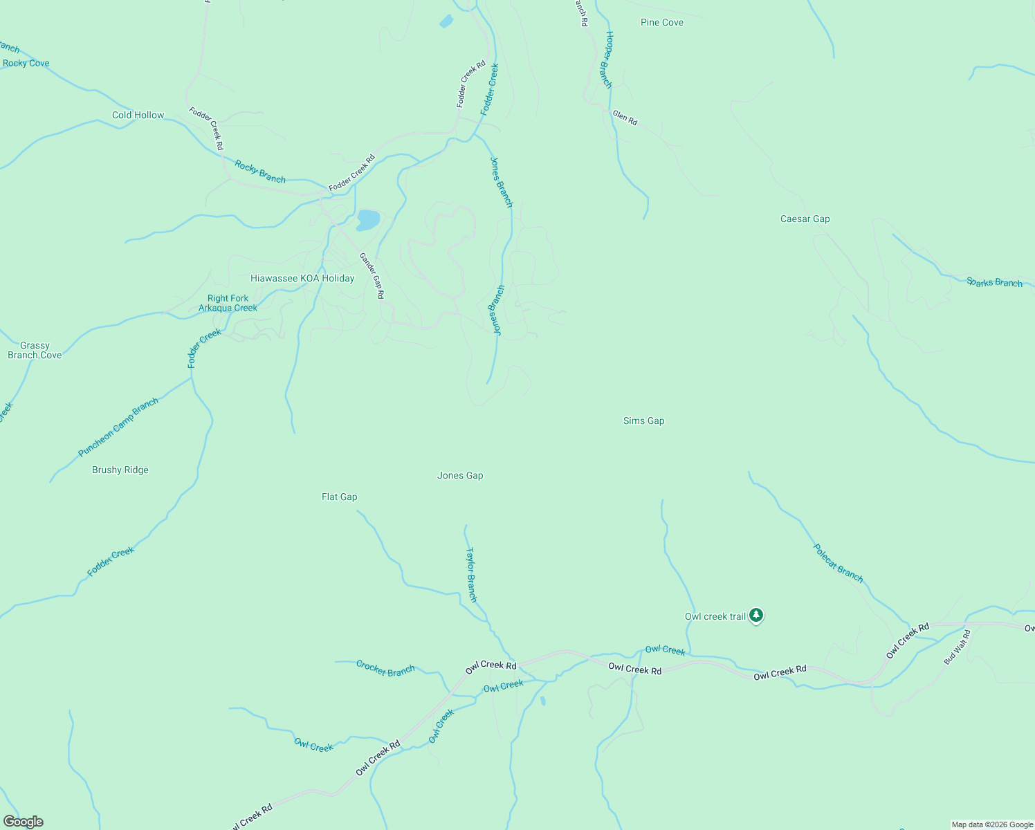 map of restaurants, bars, coffee shops, grocery stores, and more near 4765 Jones Gap Road in Hiawassee