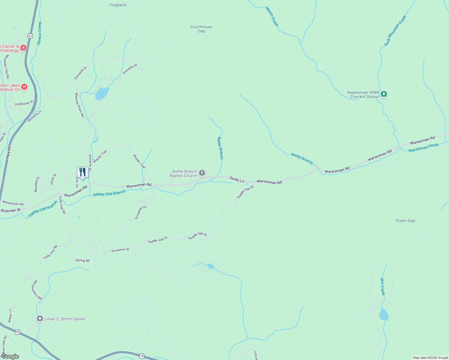 map of restaurants, bars, coffee shops, grocery stores, and more near 1964 Warwoman Road in Clayton