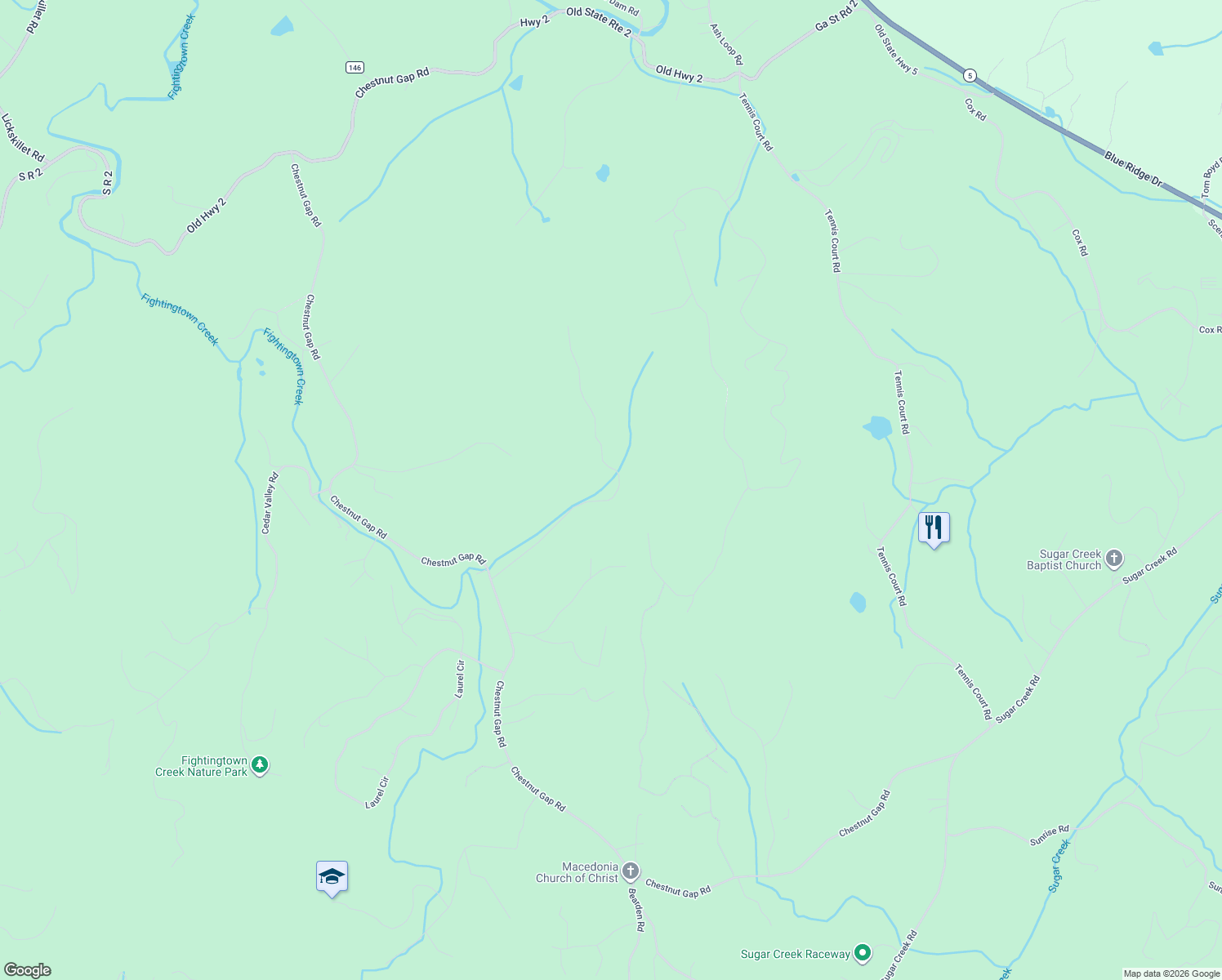 map of restaurants, bars, coffee shops, grocery stores, and more near 336 Shadow Lane in Blue Ridge