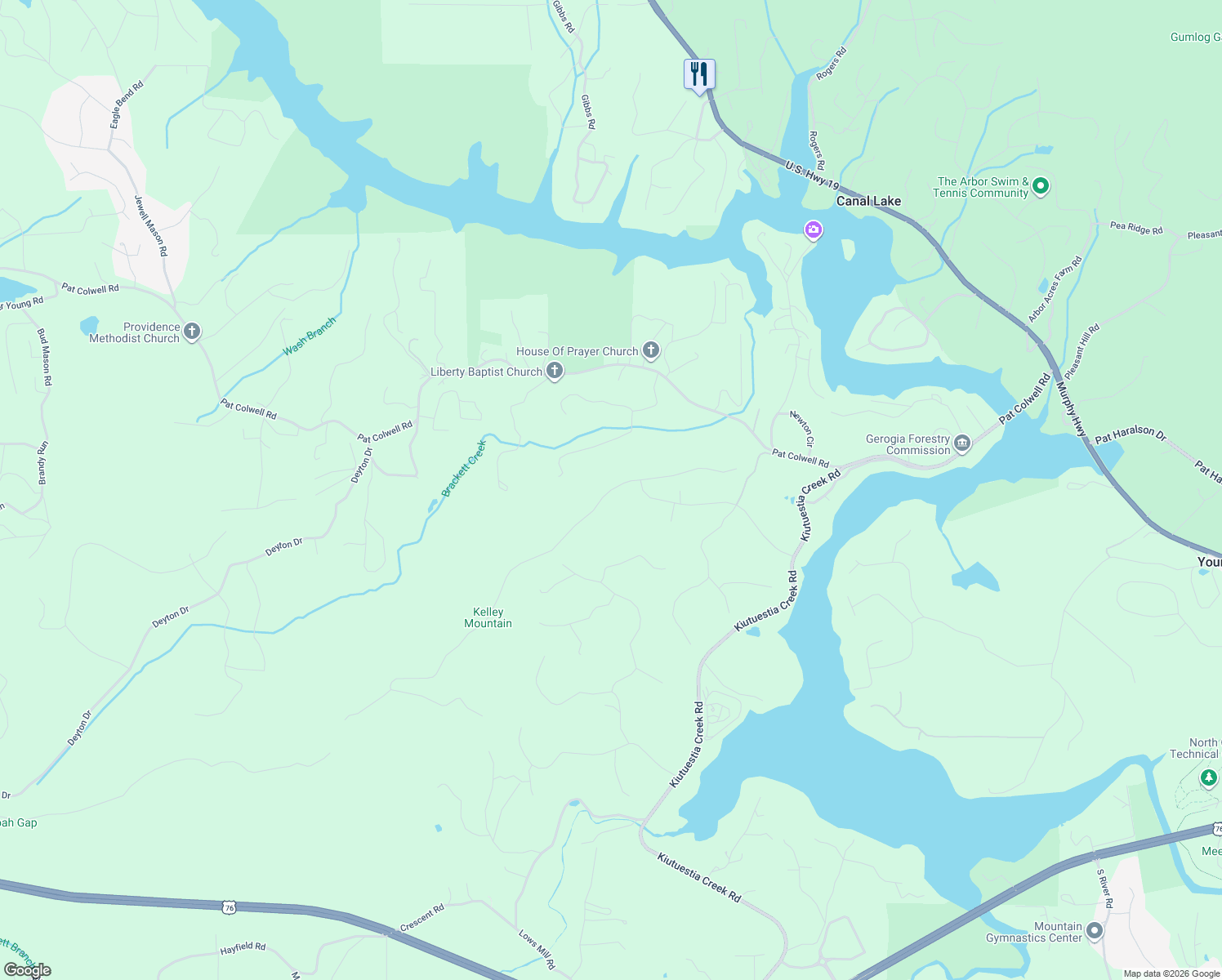 map of restaurants, bars, coffee shops, grocery stores, and more near 140 Winding Ridge in Blairsville