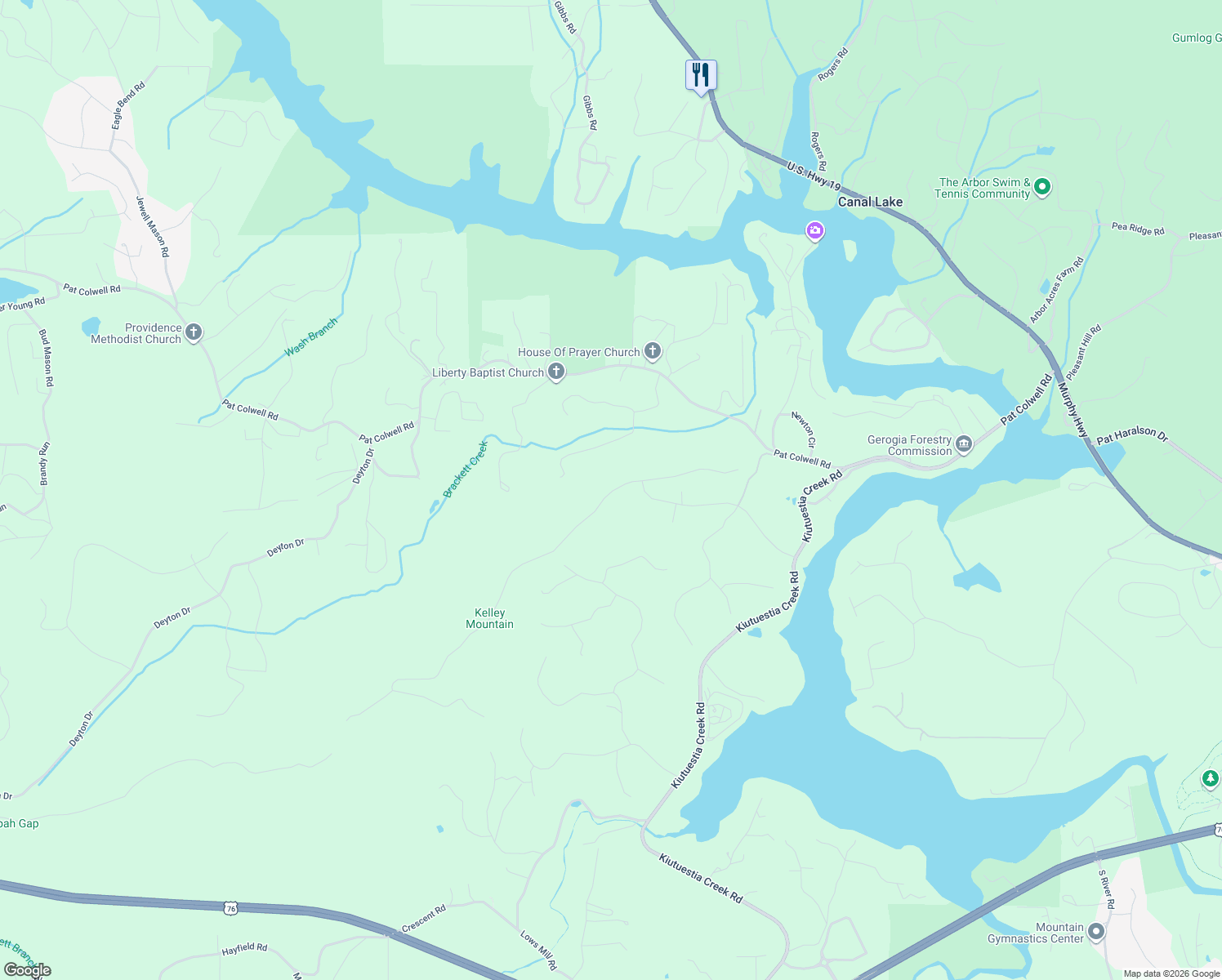 map of restaurants, bars, coffee shops, grocery stores, and more near 140 Winding Ridge in Blairsville