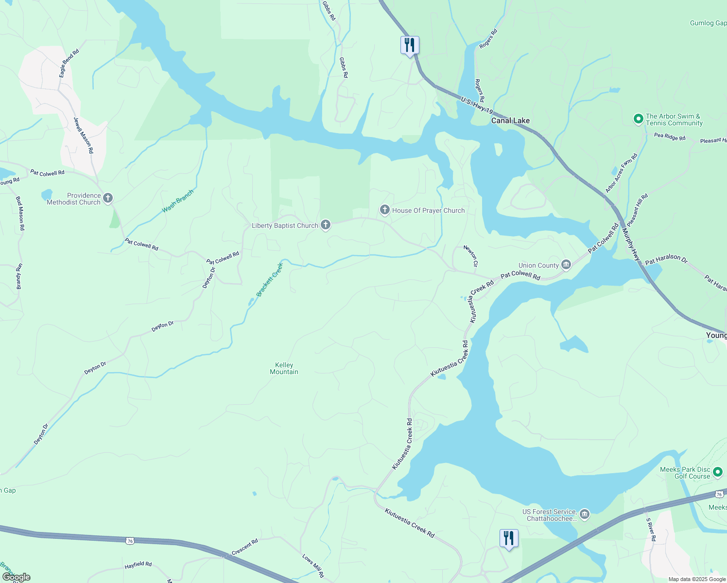 map of restaurants, bars, coffee shops, grocery stores, and more near 69 Winding Ridge in Blairsville