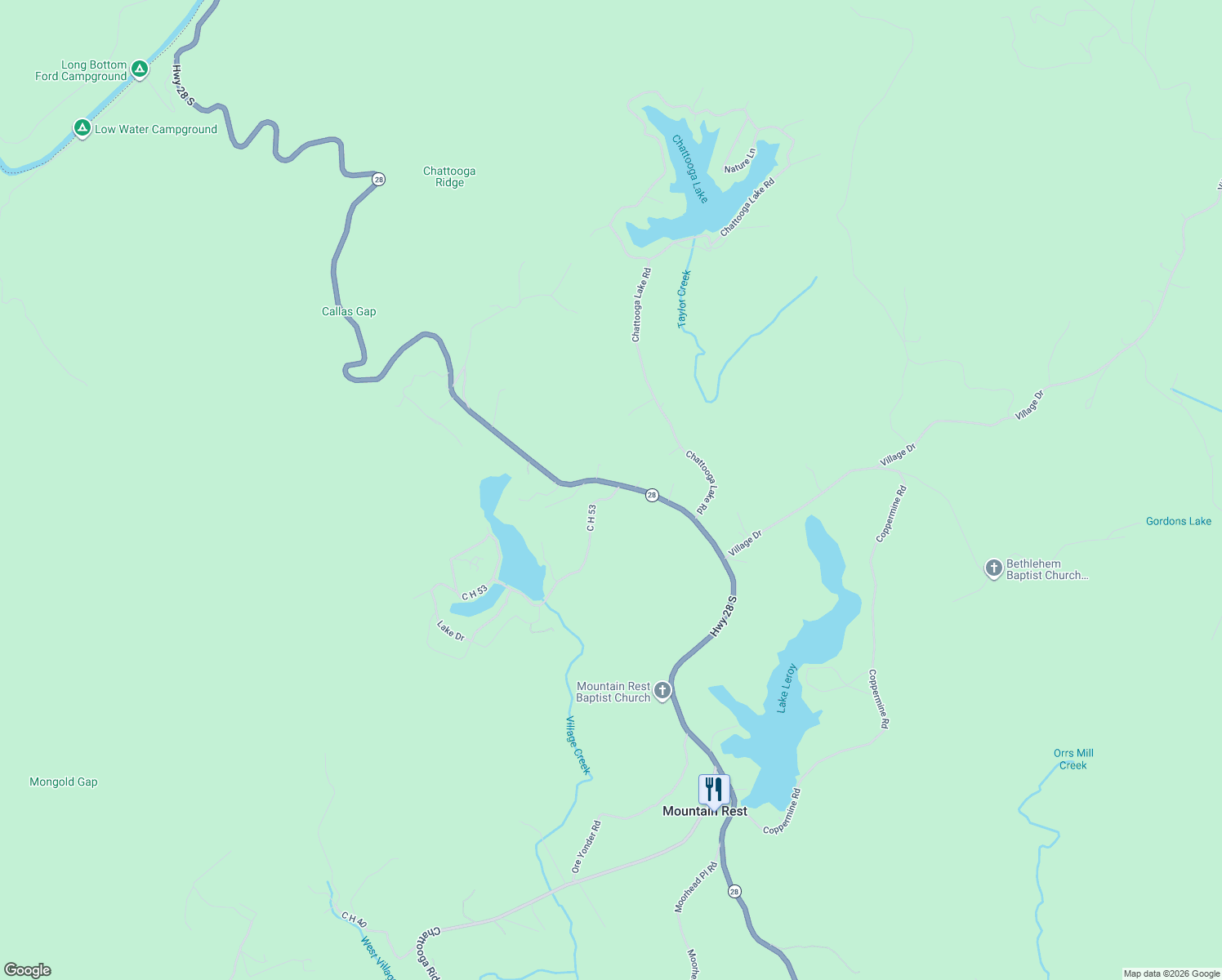 map of restaurants, bars, coffee shops, grocery stores, and more near 130 Mountain Rest Lake Road in Mountain Rest