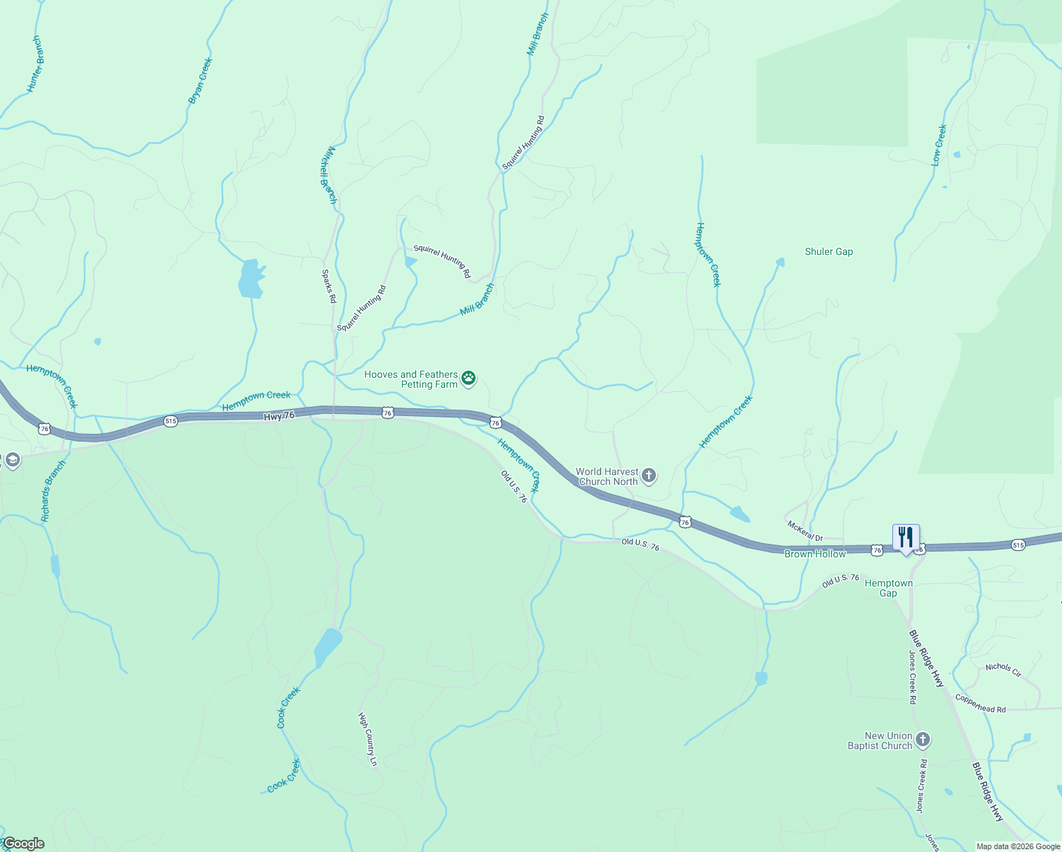 map of restaurants, bars, coffee shops, grocery stores, and more near 48 Turning Lay Creek Road in Morganton