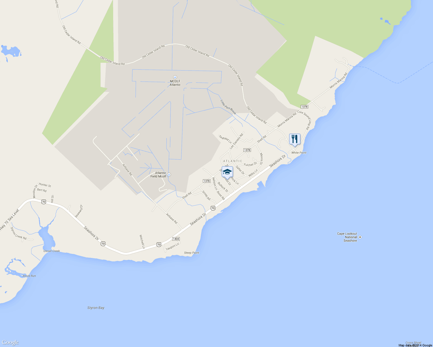 map of restaurants, bars, coffee shops, grocery stores, and more near 231 Shell Road in Atlantic