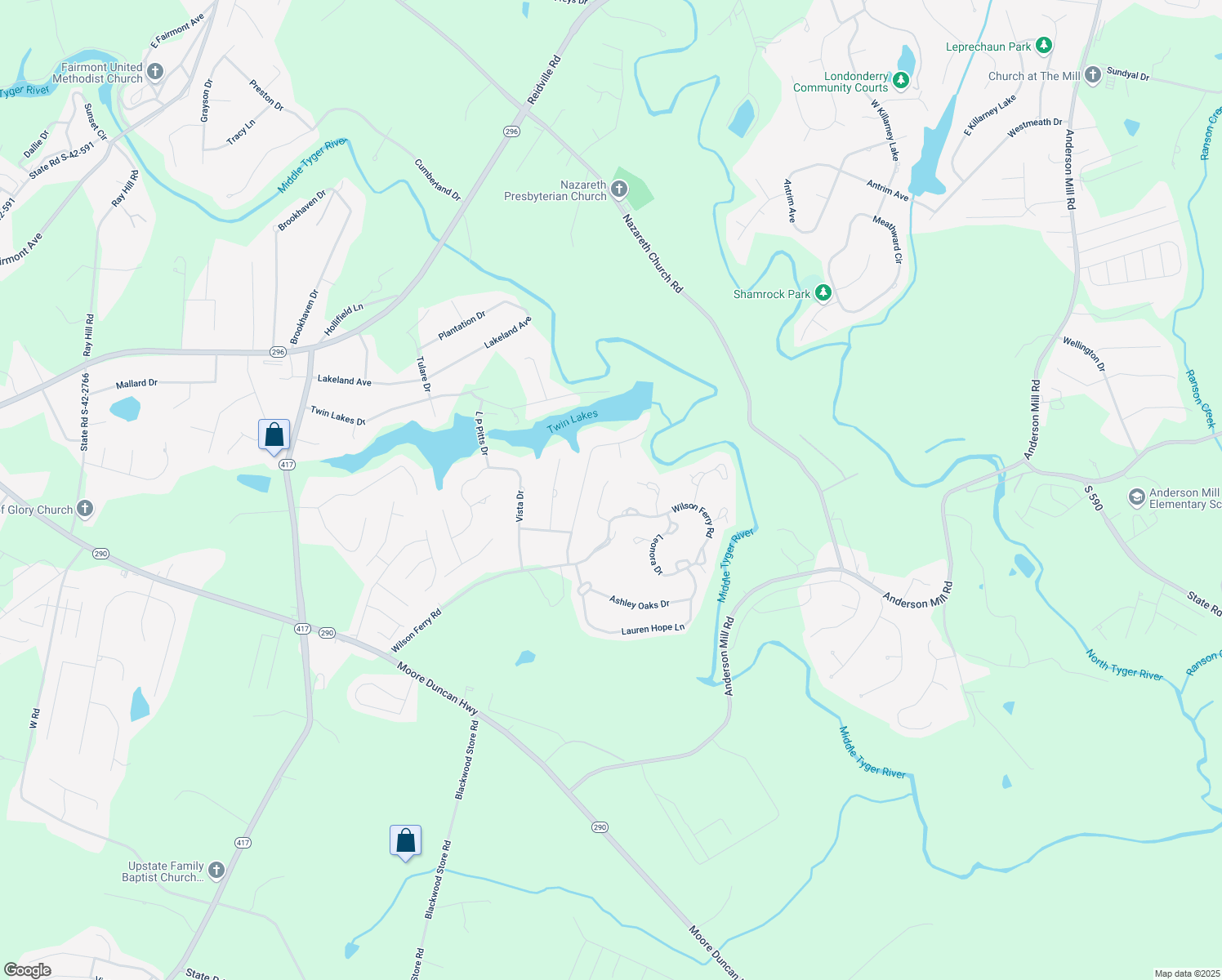 map of restaurants, bars, coffee shops, grocery stores, and more near 114 Woodranch Lane in Moore