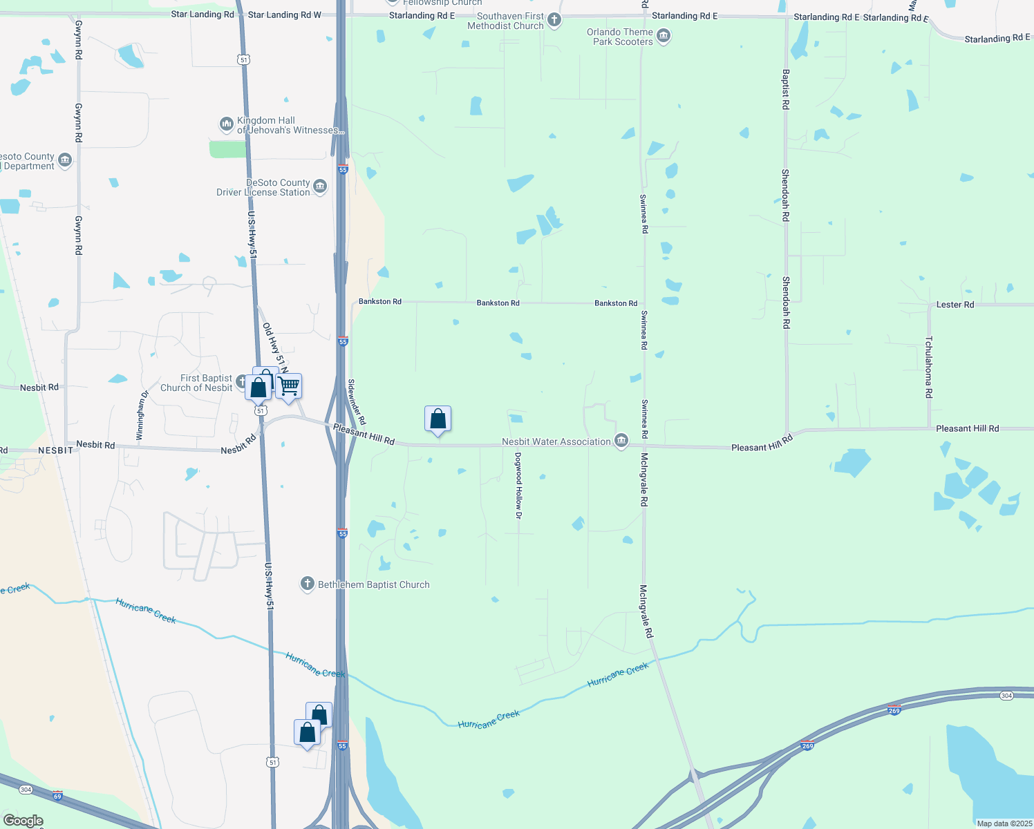 map of restaurants, bars, coffee shops, grocery stores, and more near 518 Pleasant Hill Road in DeSoto County