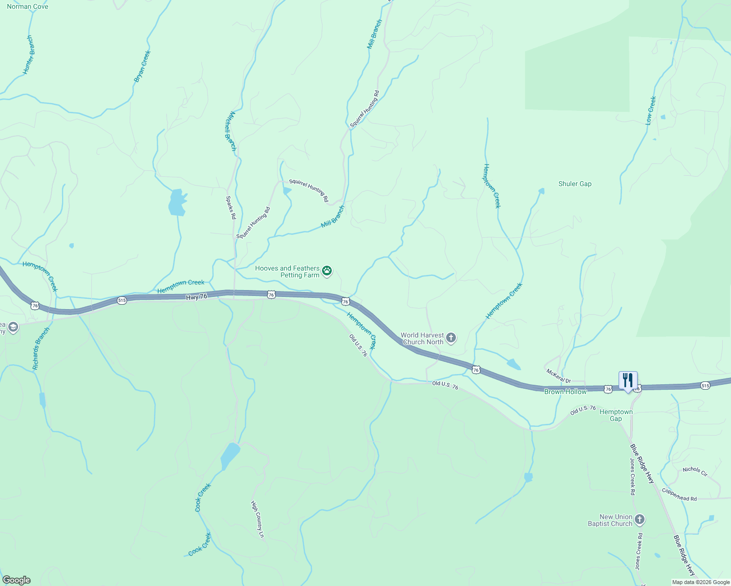 map of restaurants, bars, coffee shops, grocery stores, and more near 48 Turning Lay Creek Road in Morganton