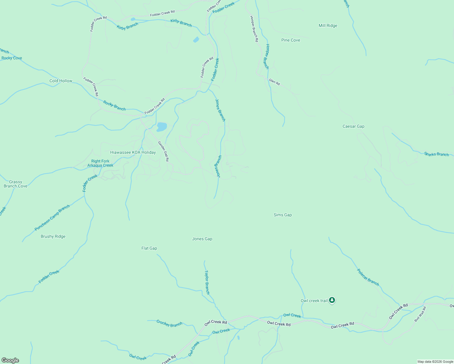map of restaurants, bars, coffee shops, grocery stores, and more near 142 Gander Gap Road in Hiawassee