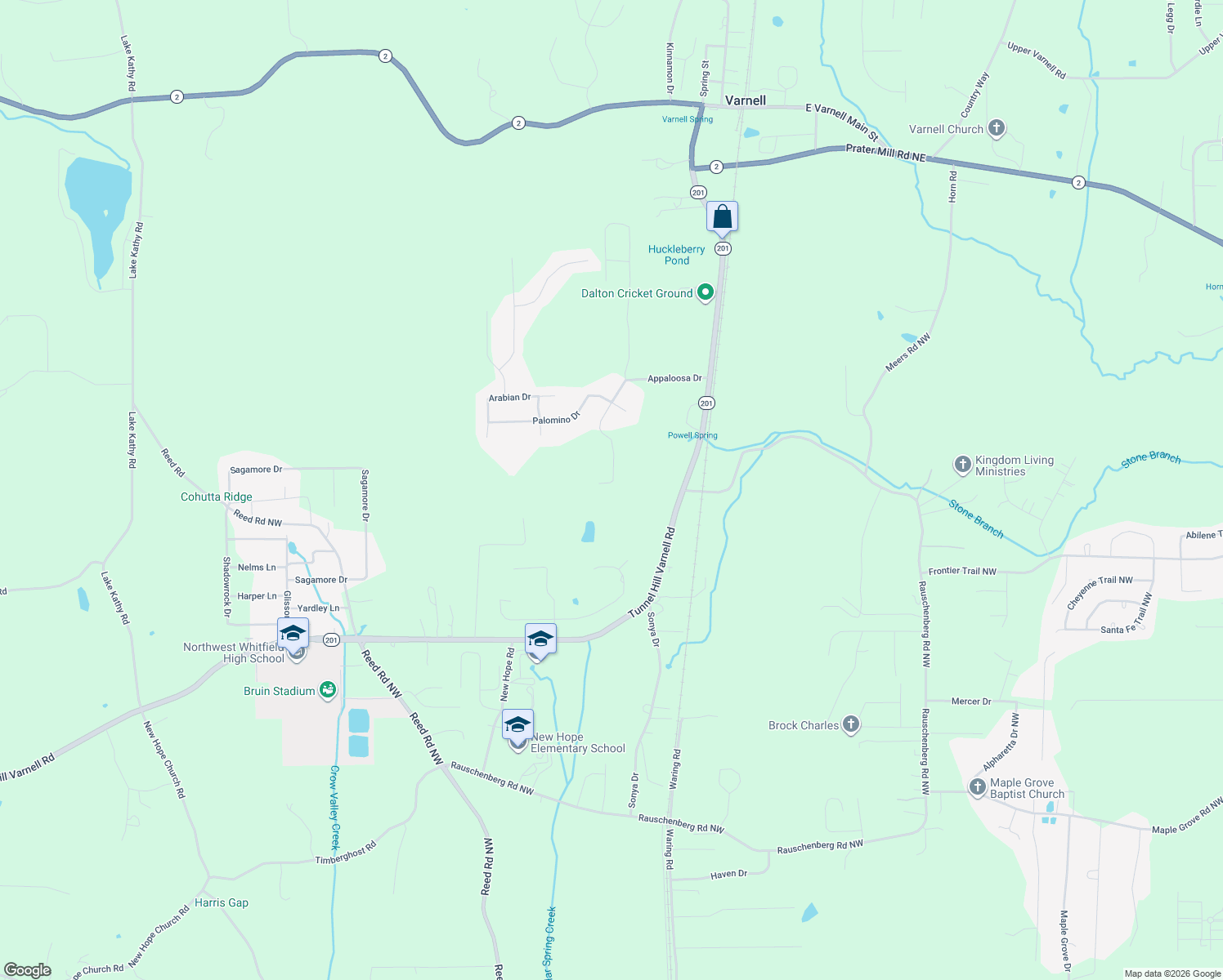 map of restaurants, bars, coffee shops, grocery stores, and more near 1263 Percheron Drive Northwest in Dalton