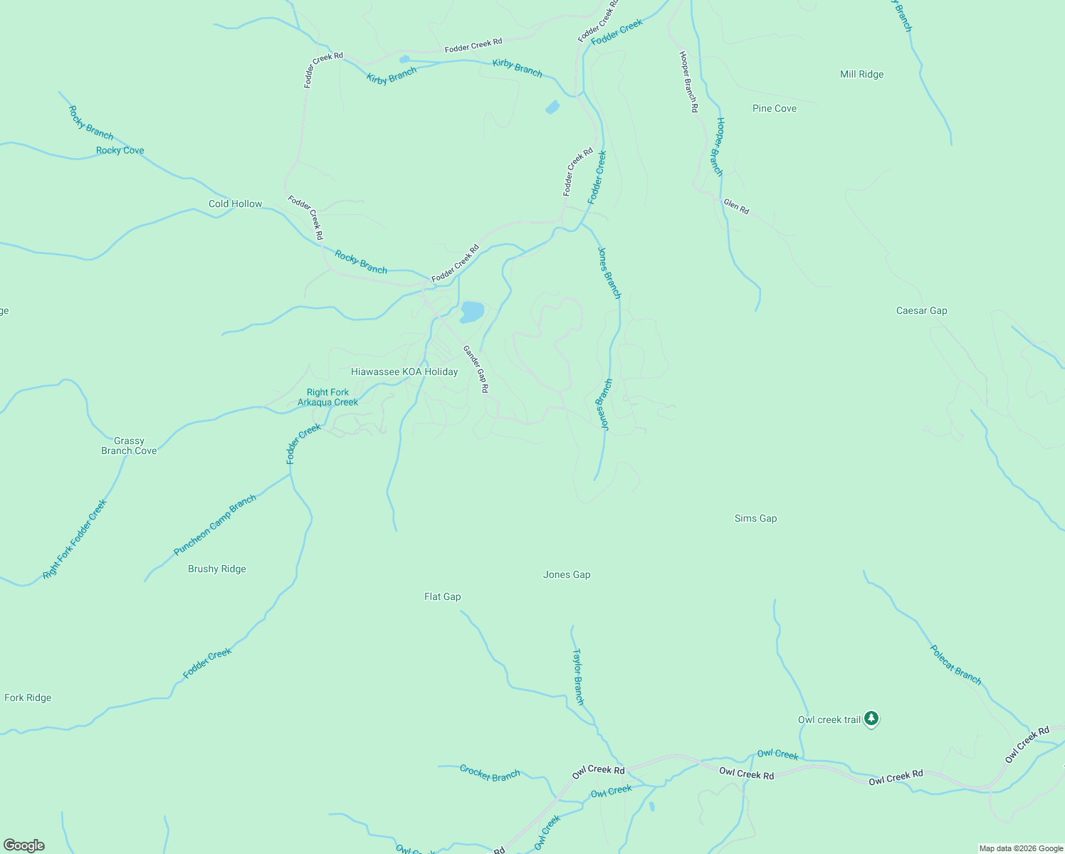 map of restaurants, bars, coffee shops, grocery stores, and more near 98 Gander Gap Road in Hiawassee
