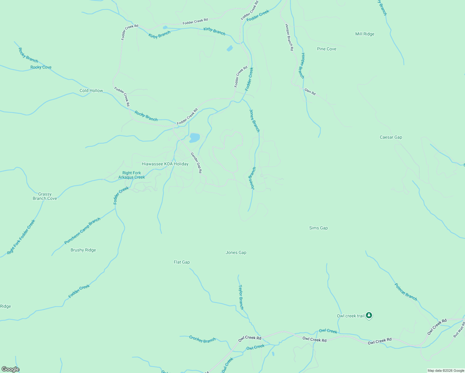 map of restaurants, bars, coffee shops, grocery stores, and more near 314 Gander Gap Road in Hiawassee
