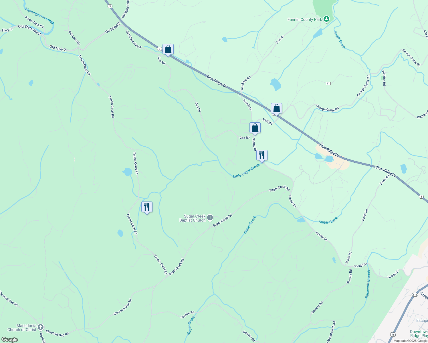 map of restaurants, bars, coffee shops, grocery stores, and more near 496 Silver Creek Road in Blue Ridge