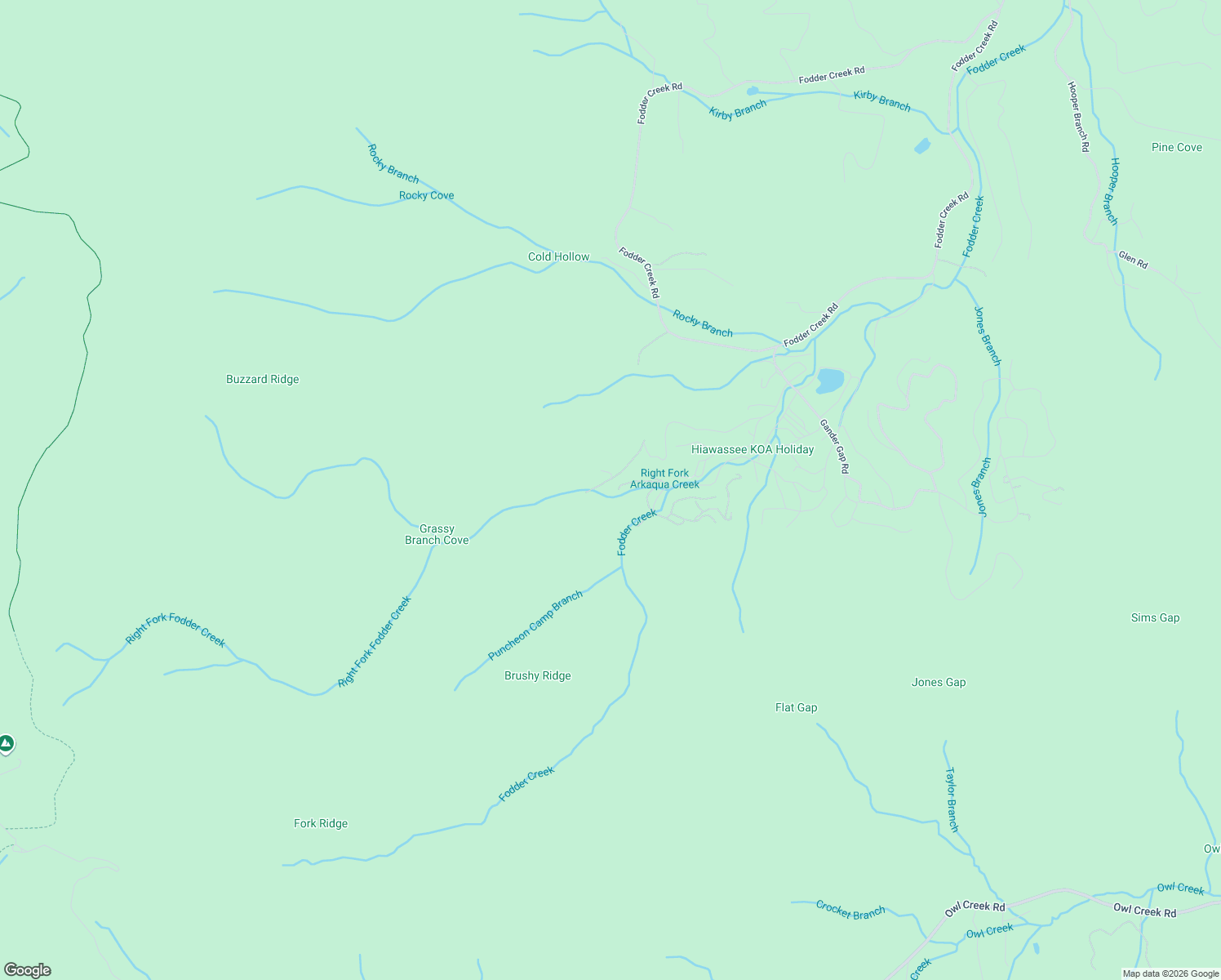 map of restaurants, bars, coffee shops, grocery stores, and more near 1558 Creek Road in Hiawassee