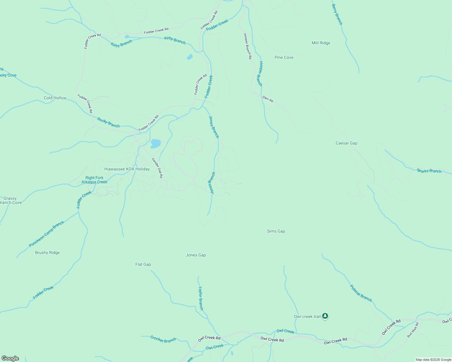 map of restaurants, bars, coffee shops, grocery stores, and more near 98 Gander Gap Road in Hiawassee