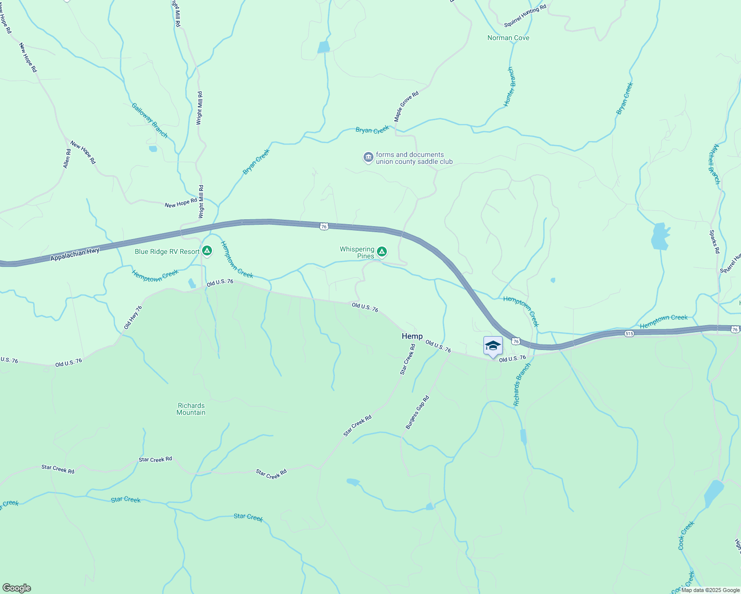 map of restaurants, bars, coffee shops, grocery stores, and more near 13389 Old Highway 76 in Morganton