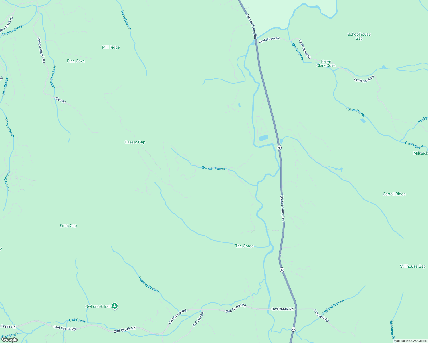 map of restaurants, bars, coffee shops, grocery stores, and more near Riverside Drive in Hiawassee