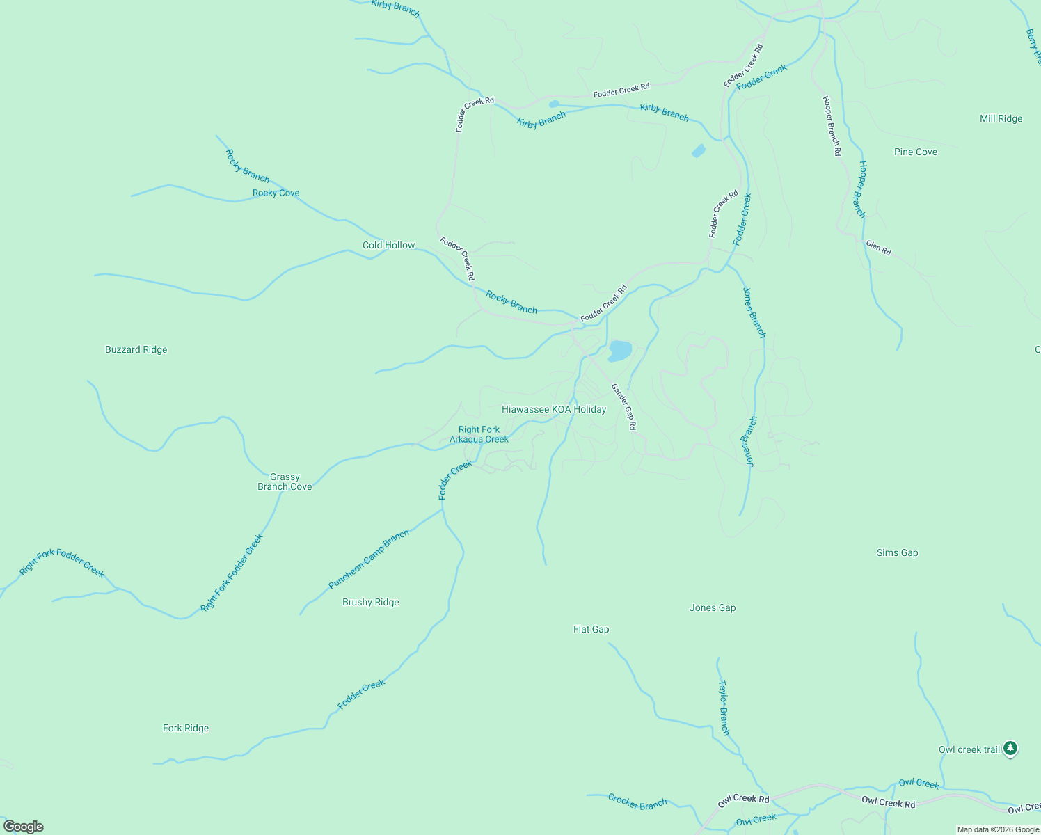 map of restaurants, bars, coffee shops, grocery stores, and more near 1103 Creekside Drive in Hiawassee