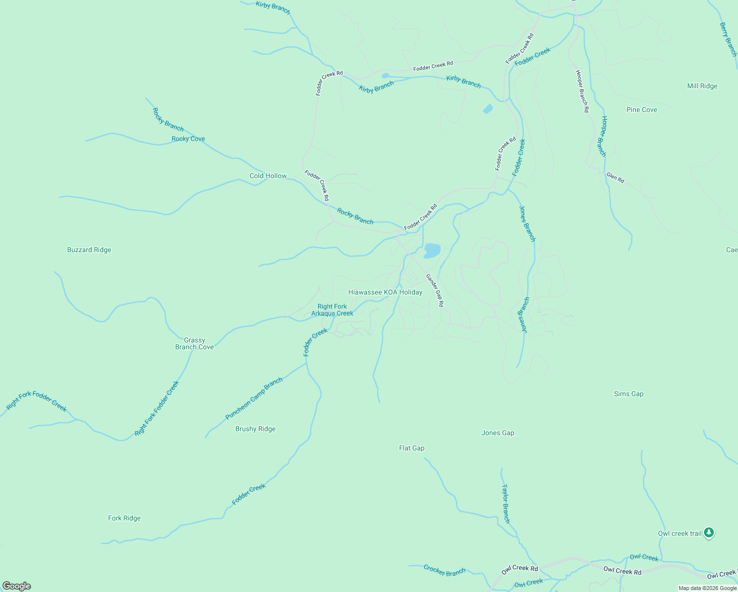 map of restaurants, bars, coffee shops, grocery stores, and more near 1103 Creekside Drive in Hiawassee