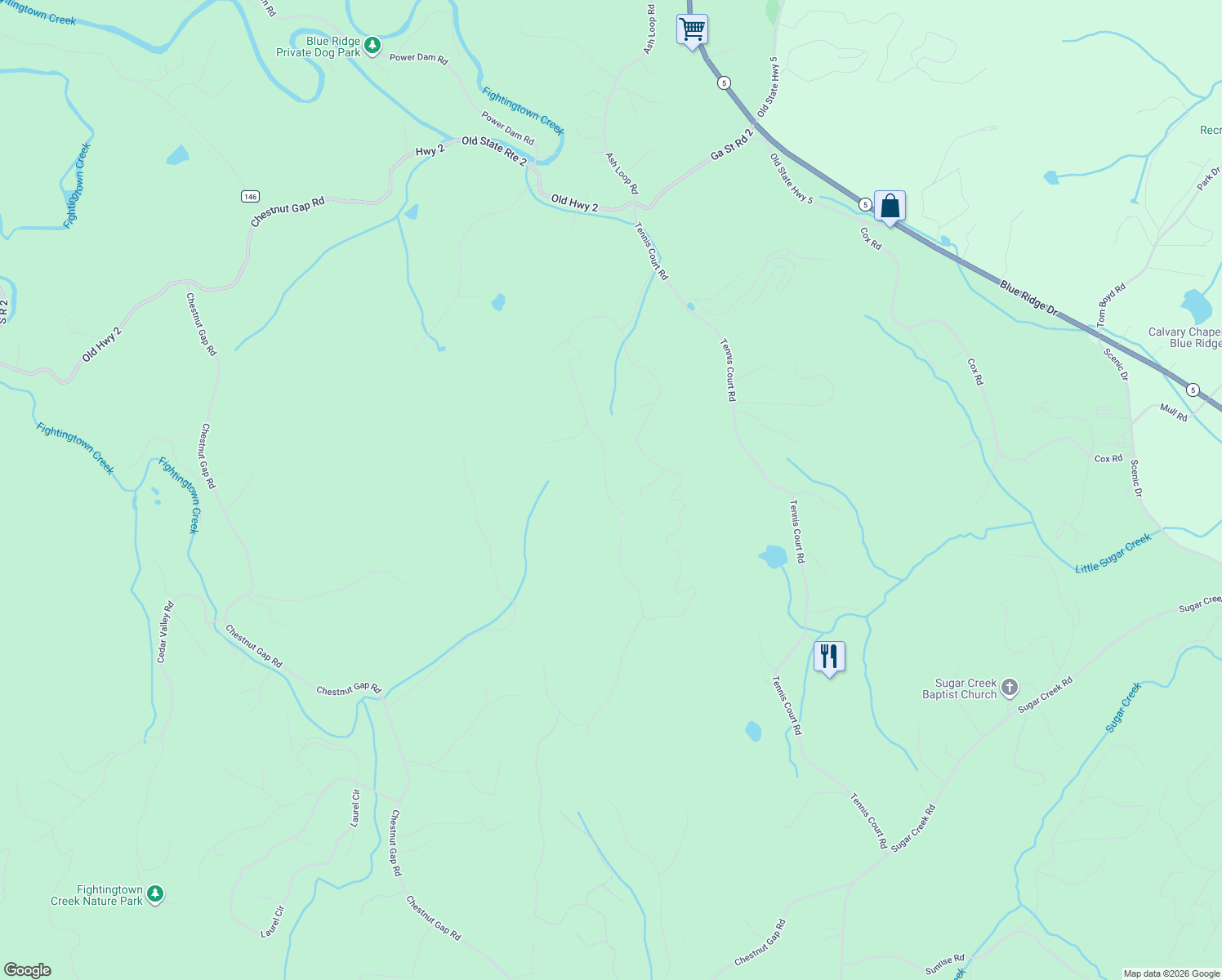 map of restaurants, bars, coffee shops, grocery stores, and more near 231 Sunrock Mountain Trail in Blue Ridge