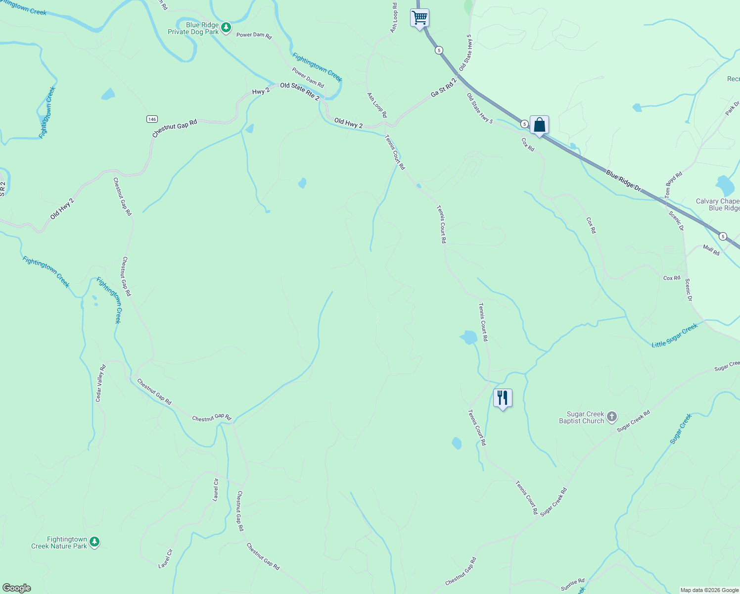 map of restaurants, bars, coffee shops, grocery stores, and more near 231 Sunrock Mountain Trail in Blue Ridge