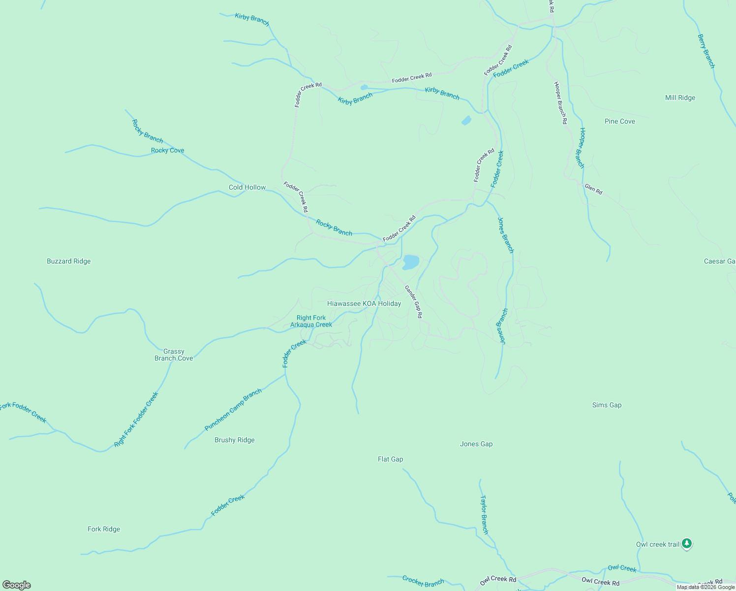 map of restaurants, bars, coffee shops, grocery stores, and more near 540 Gander Gap Road in Hiawassee