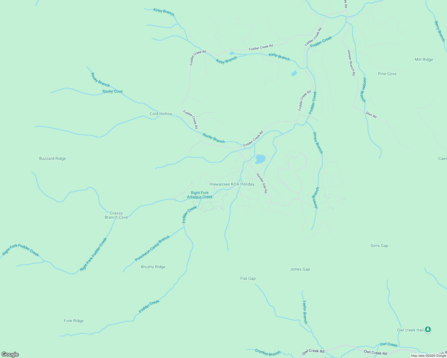 map of restaurants, bars, coffee shops, grocery stores, and more near 1127 Ridge Road in Hiawassee