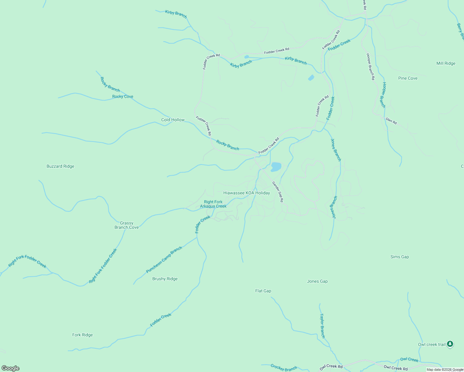 map of restaurants, bars, coffee shops, grocery stores, and more near 1127 Ridge Road in Hiawassee