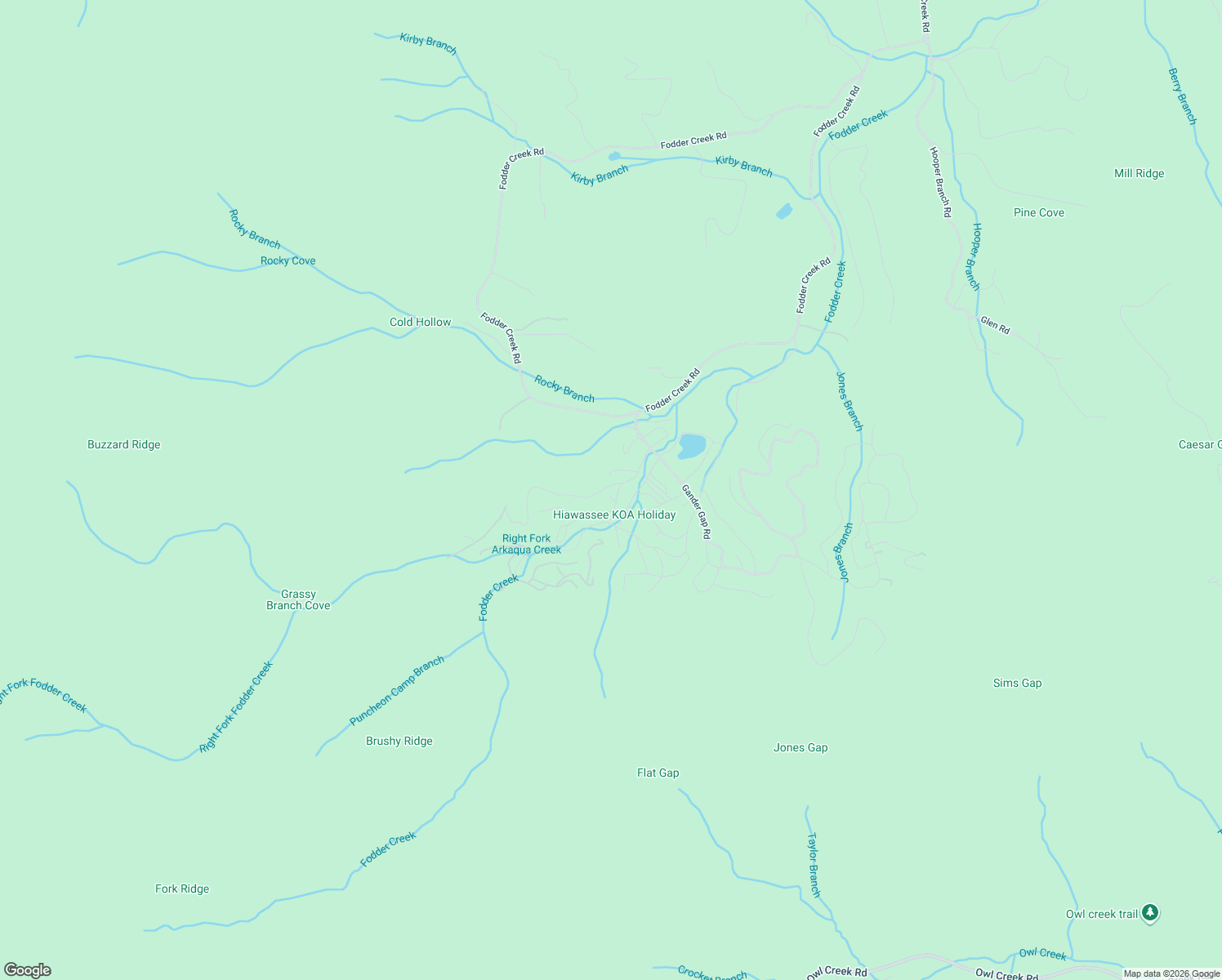 map of restaurants, bars, coffee shops, grocery stores, and more near 540 Gander Gap Road in Hiawassee