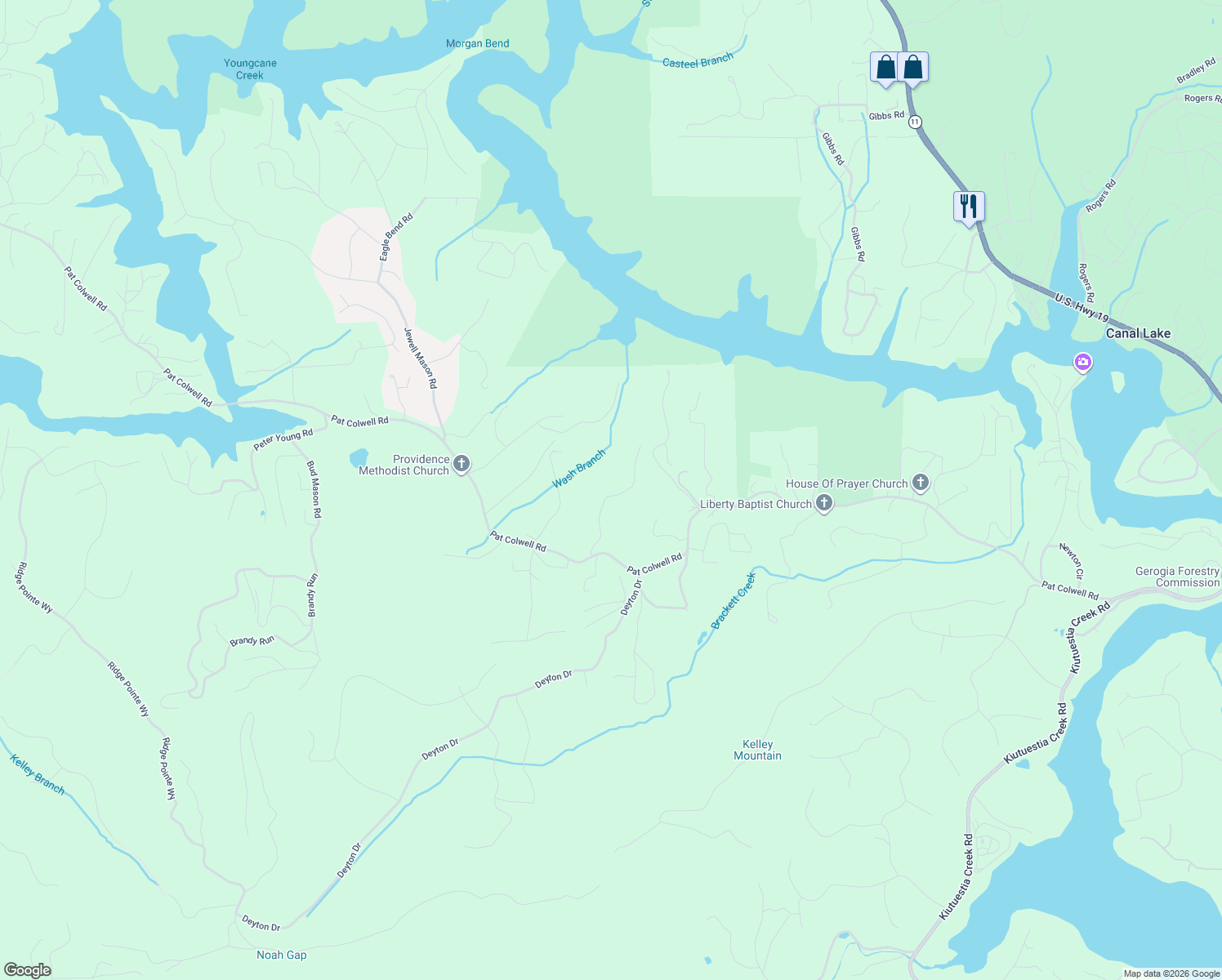 map of restaurants, bars, coffee shops, grocery stores, and more near 203 Green Acres Road in Blairsville
