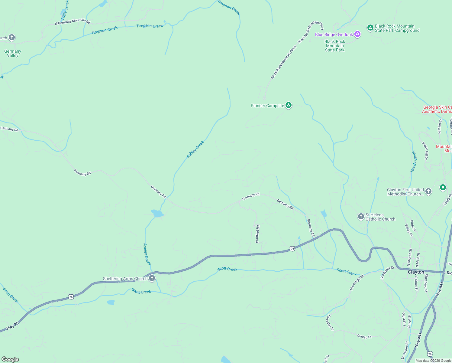 map of restaurants, bars, coffee shops, grocery stores, and more near Germany Road in Clayton