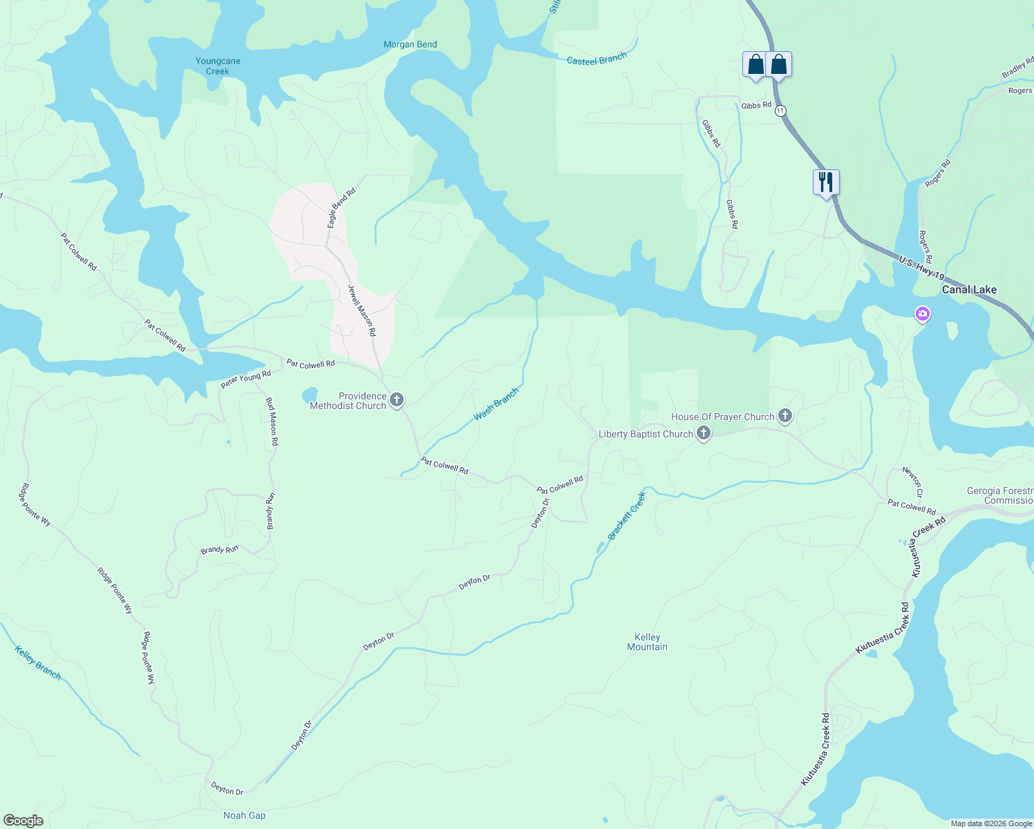 map of restaurants, bars, coffee shops, grocery stores, and more near 203 Green Acres Road in Blairsville