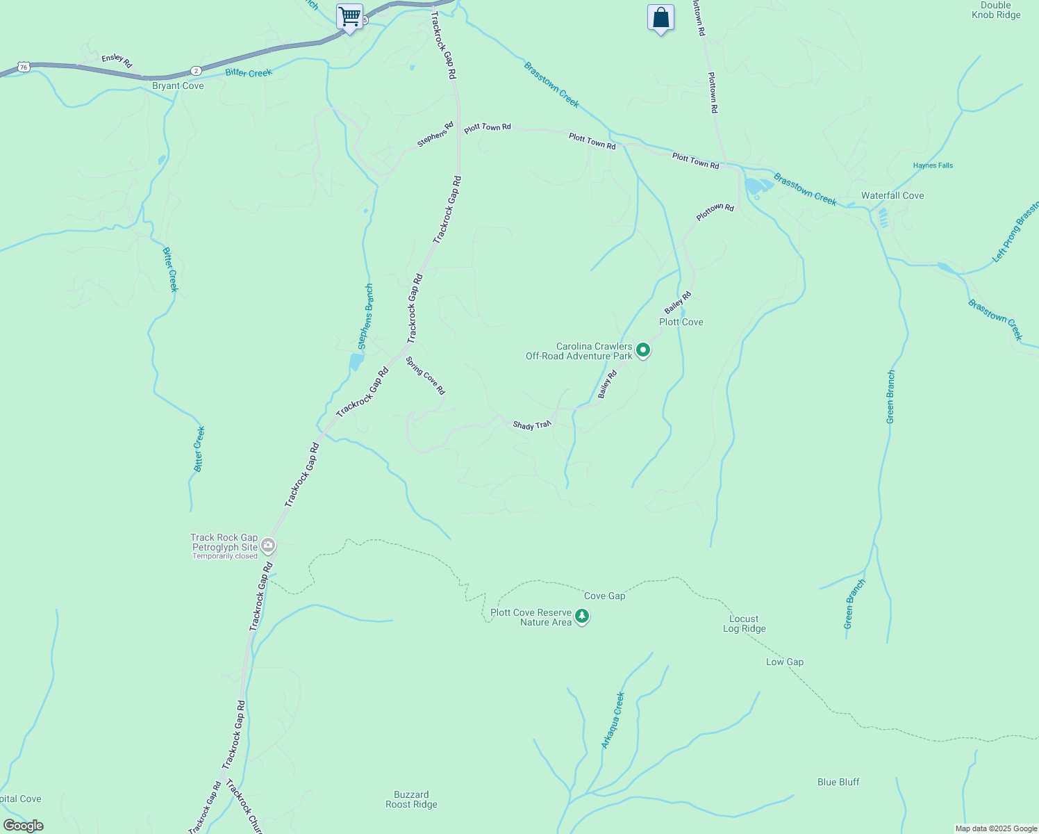 map of restaurants, bars, coffee shops, grocery stores, and more near 172 Shady Trail in Young Harris