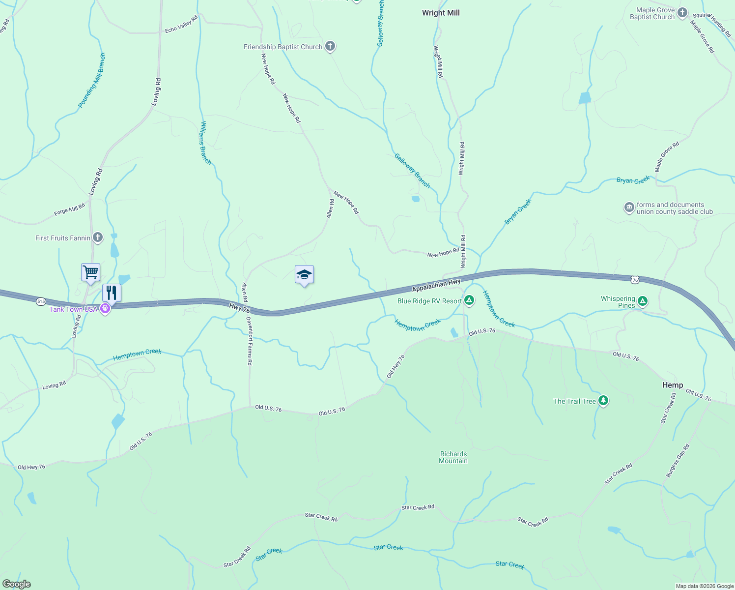 map of restaurants, bars, coffee shops, grocery stores, and more near Hwy 515 in Morganton