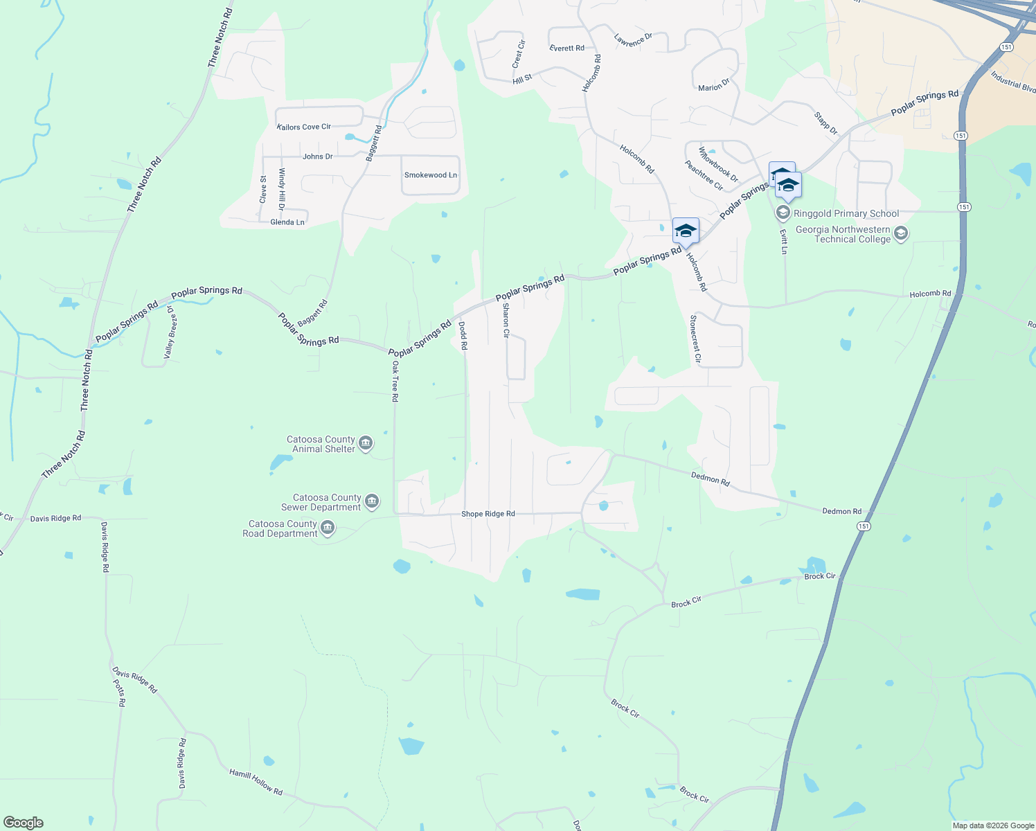 map of restaurants, bars, coffee shops, grocery stores, and more near 121 Homewood Drive in Ringgold