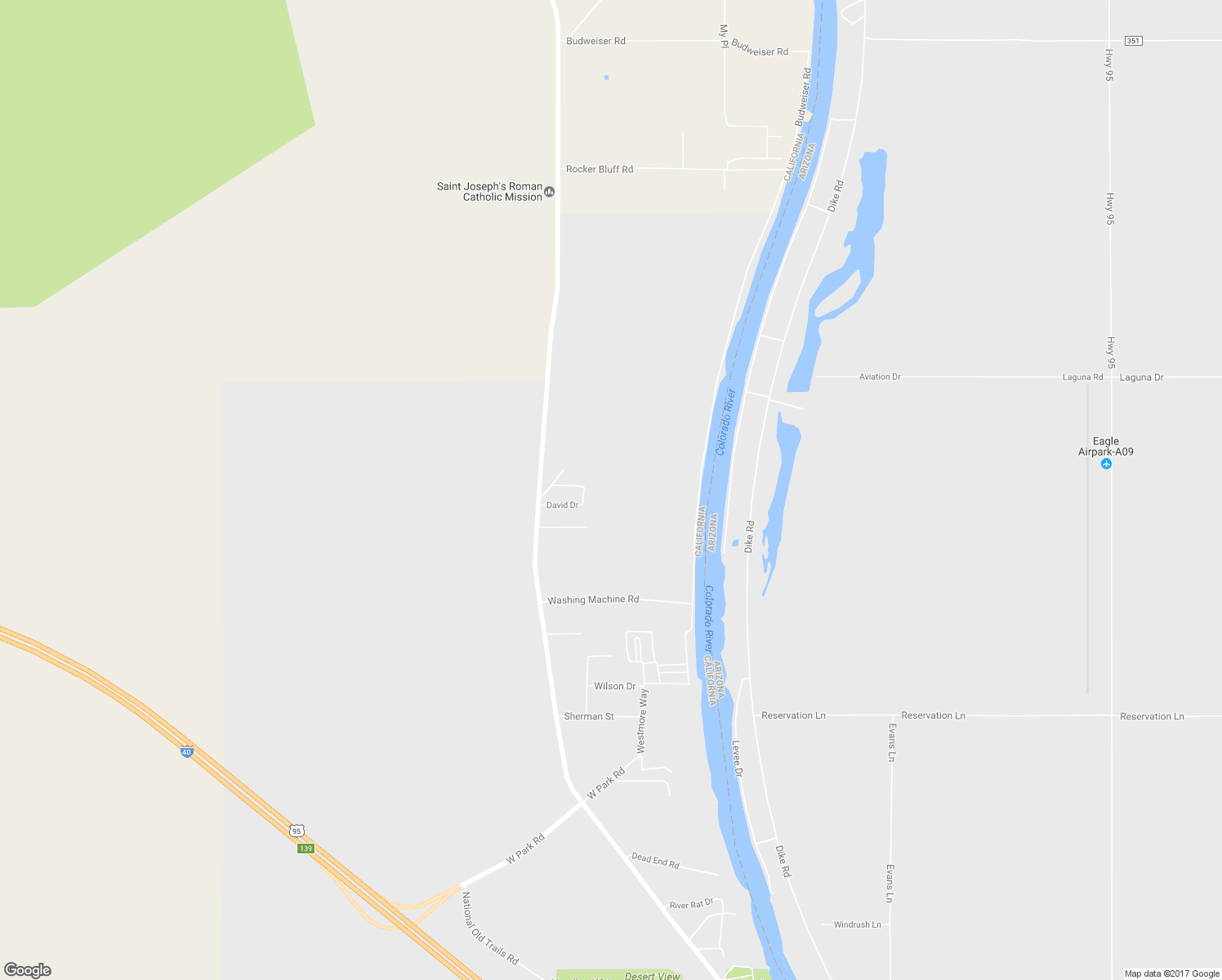 map of restaurants, bars, coffee shops, grocery stores, and more near 1507 David Drive in Needles