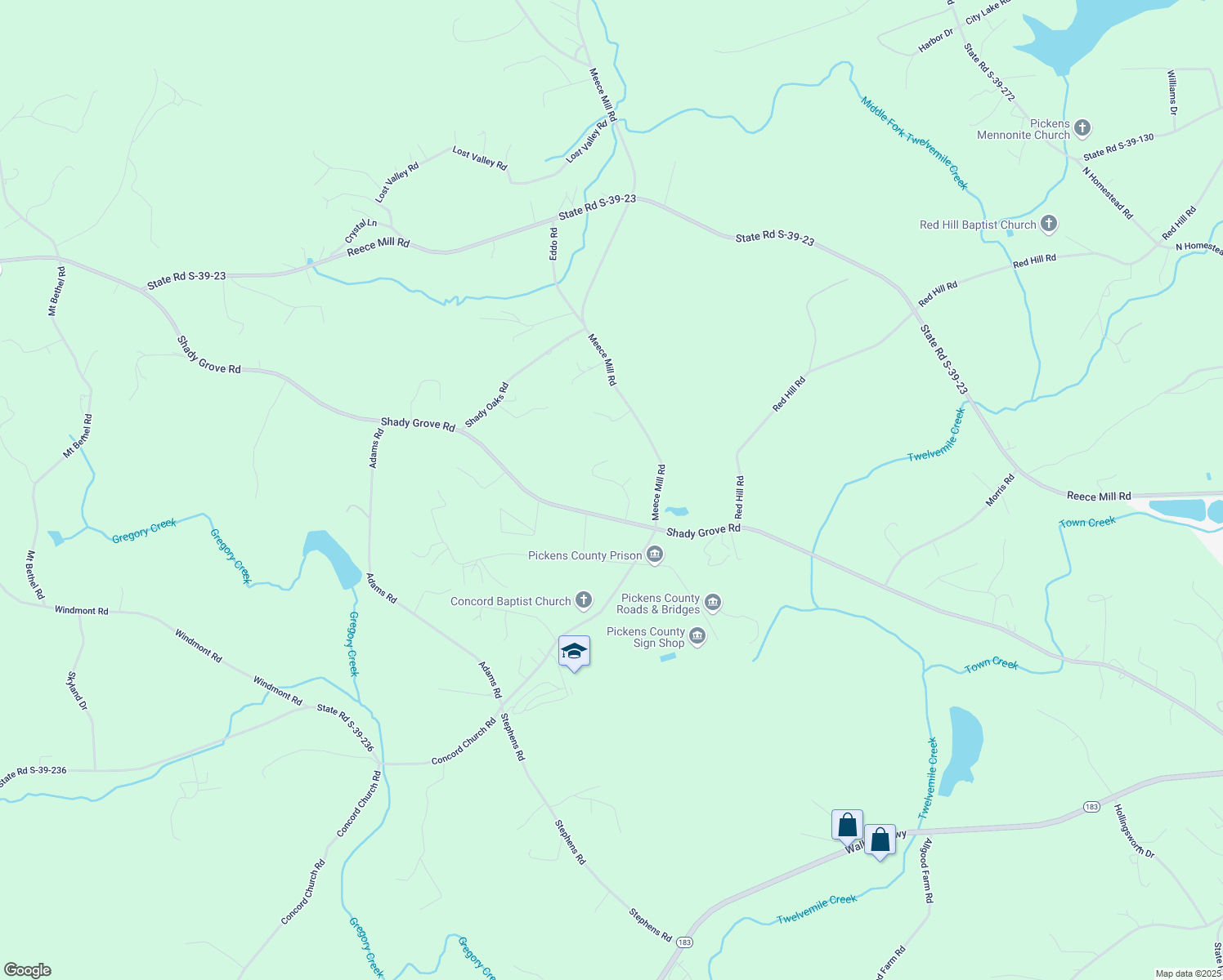 map of restaurants, bars, coffee shops, grocery stores, and more near 205 Laurel Oak Ln in Pickens