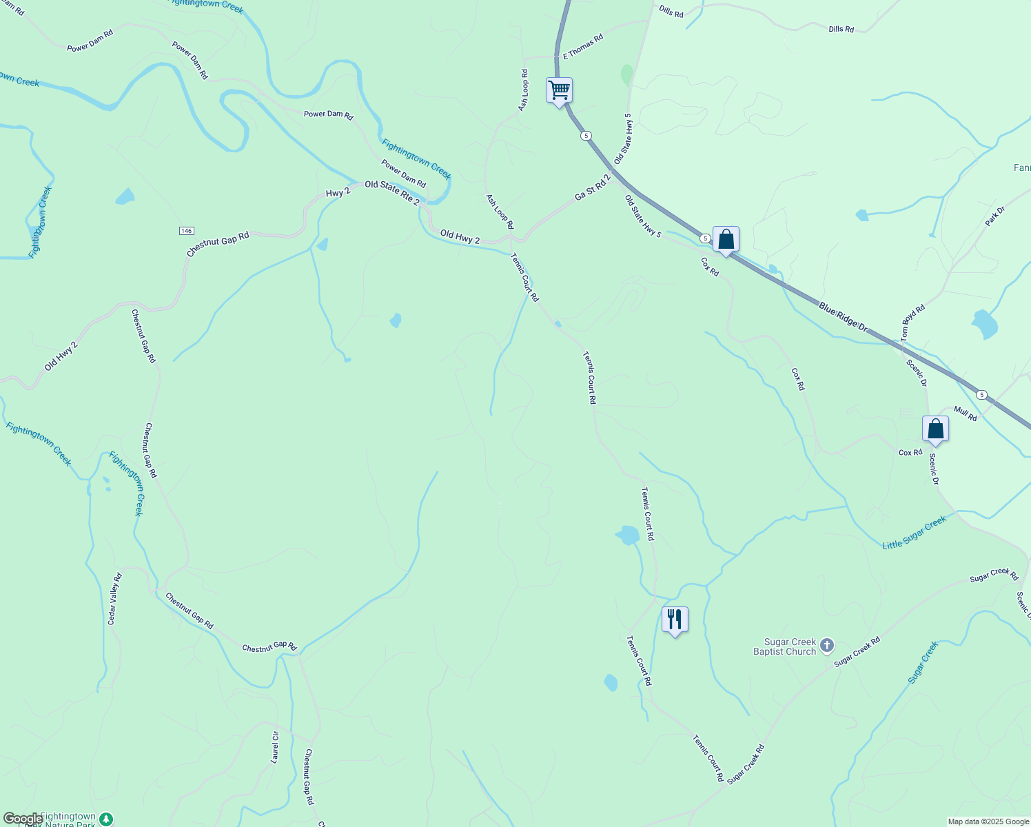 map of restaurants, bars, coffee shops, grocery stores, and more near 520 Sun Rock Mountain Road in Blue Ridge