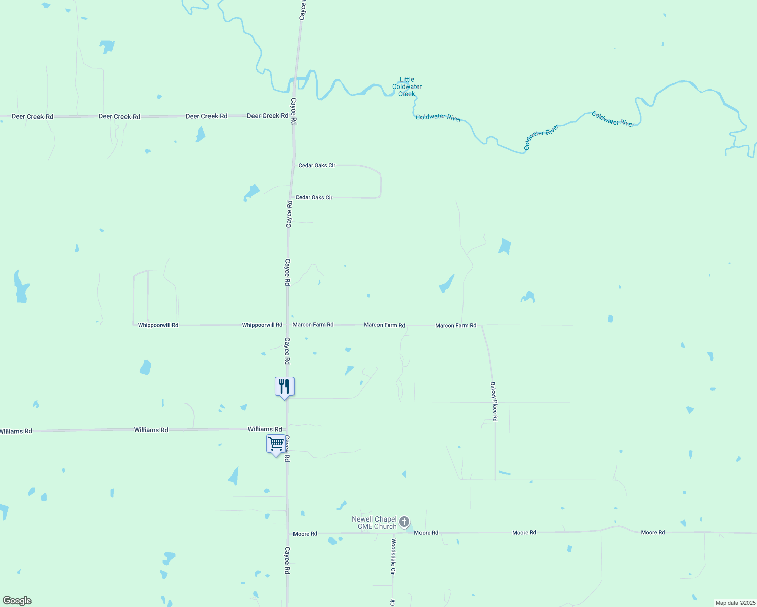 map of restaurants, bars, coffee shops, grocery stores, and more near 245 Marcon Farm Road in Byhalia