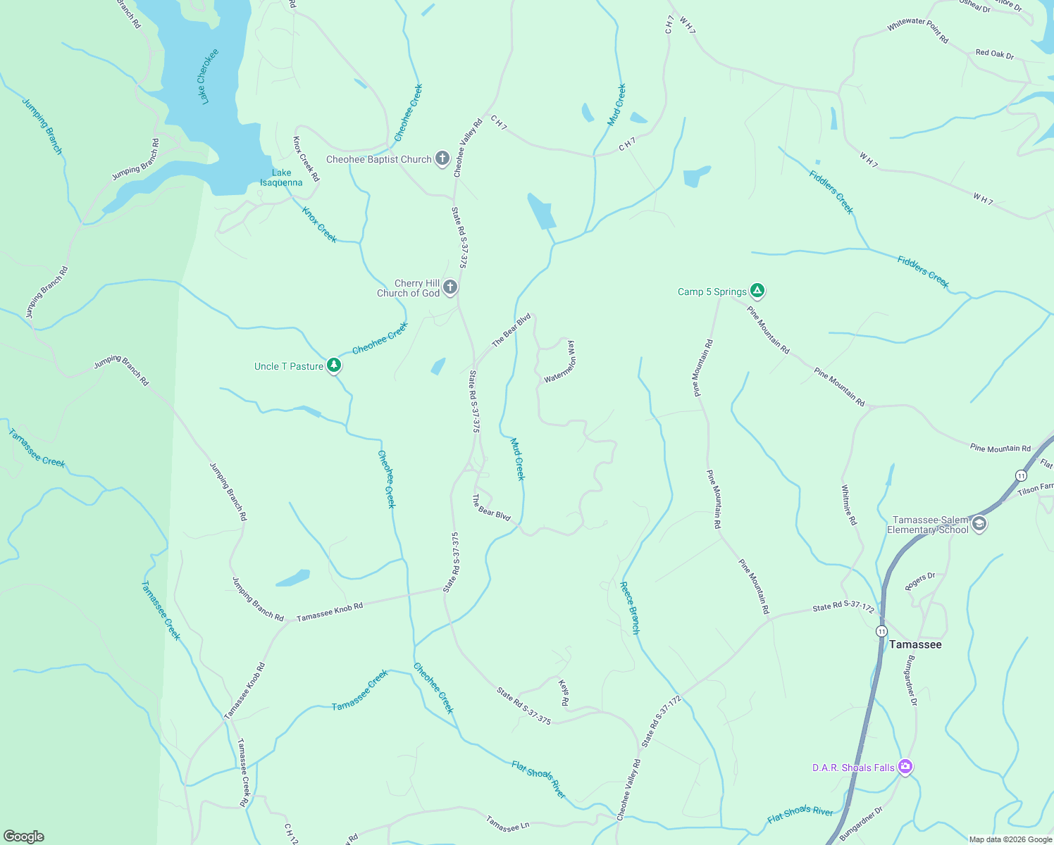 map of restaurants, bars, coffee shops, grocery stores, and more near 525 The Bear Boulevard in Tamassee
