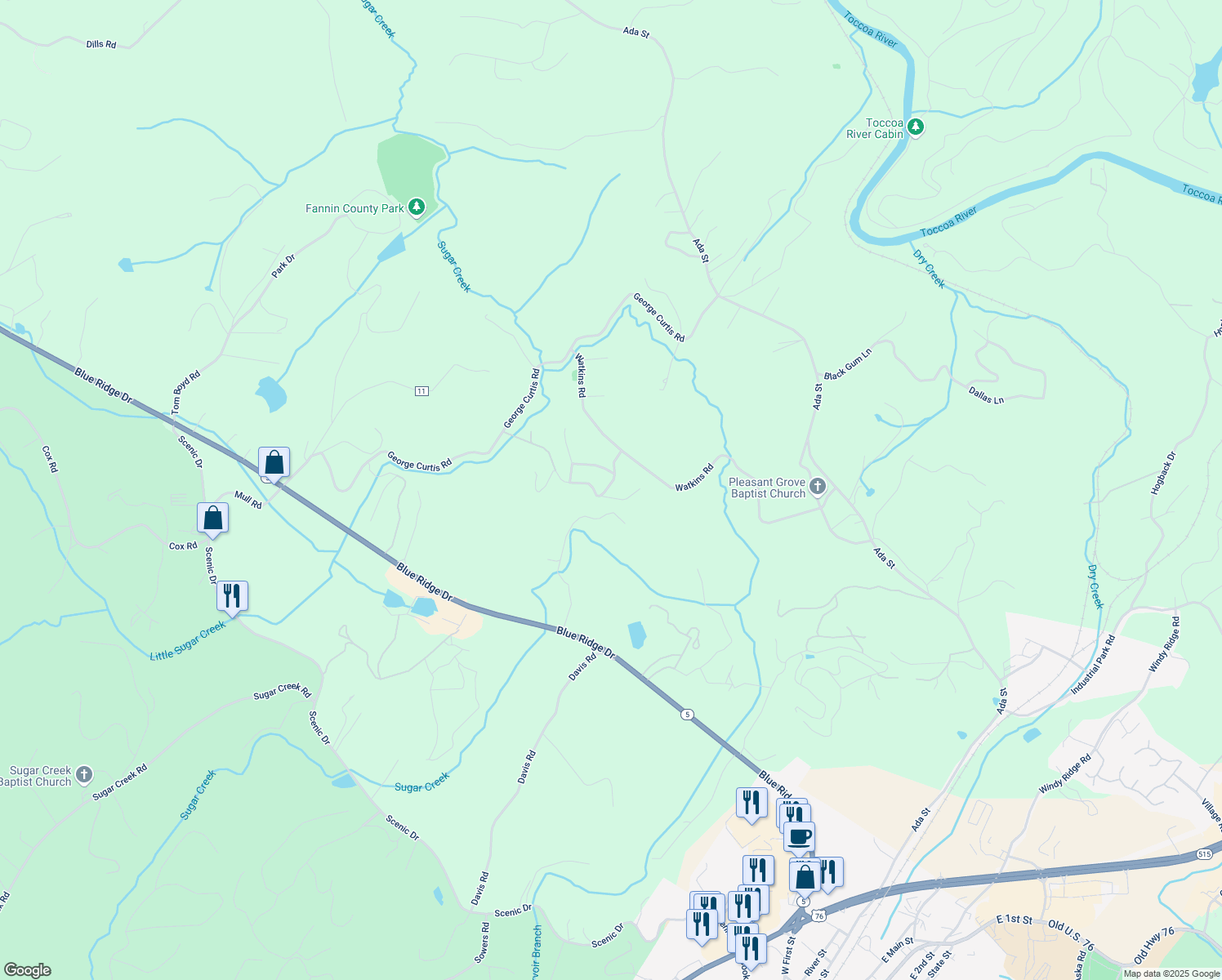 map of restaurants, bars, coffee shops, grocery stores, and more near 103 Twin Lakes Road in Blue Ridge