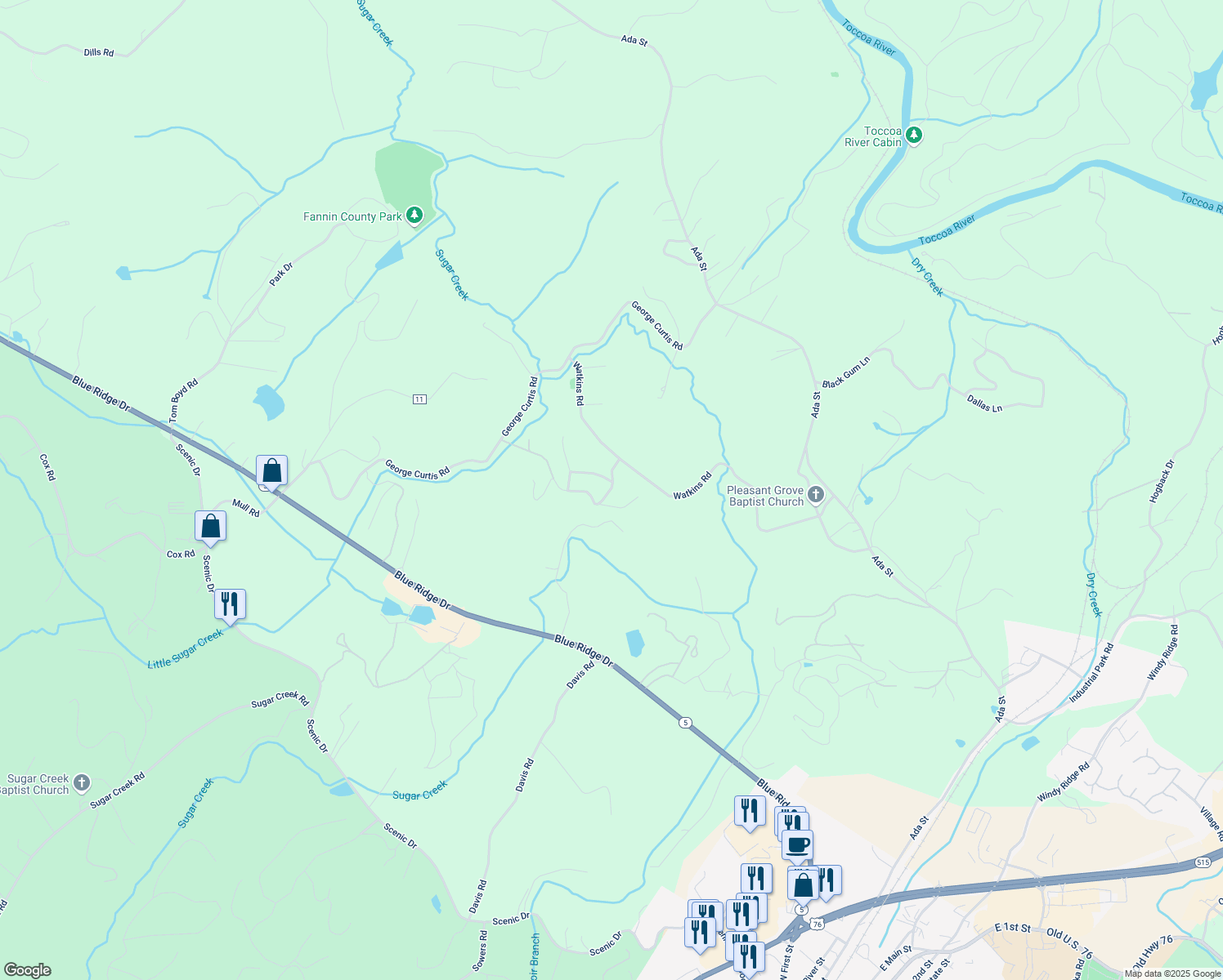 map of restaurants, bars, coffee shops, grocery stores, and more near 103 Twin Lakes Road in Blue Ridge